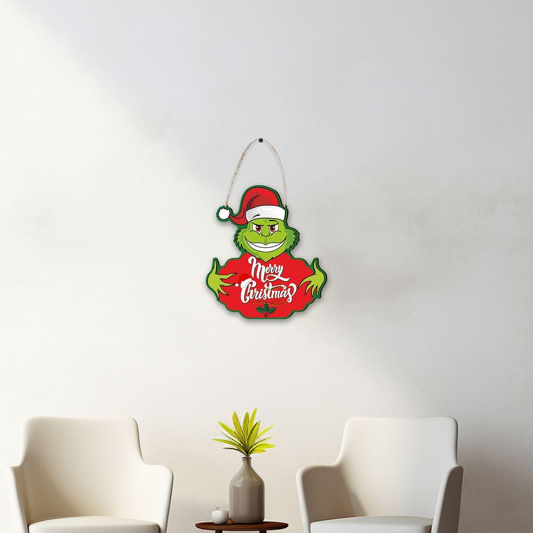 CVANU Beautiful Printed Merry Christmas Wooden Wall Hanging Board for Wall Decoration (13inchX11.9inch)_W336