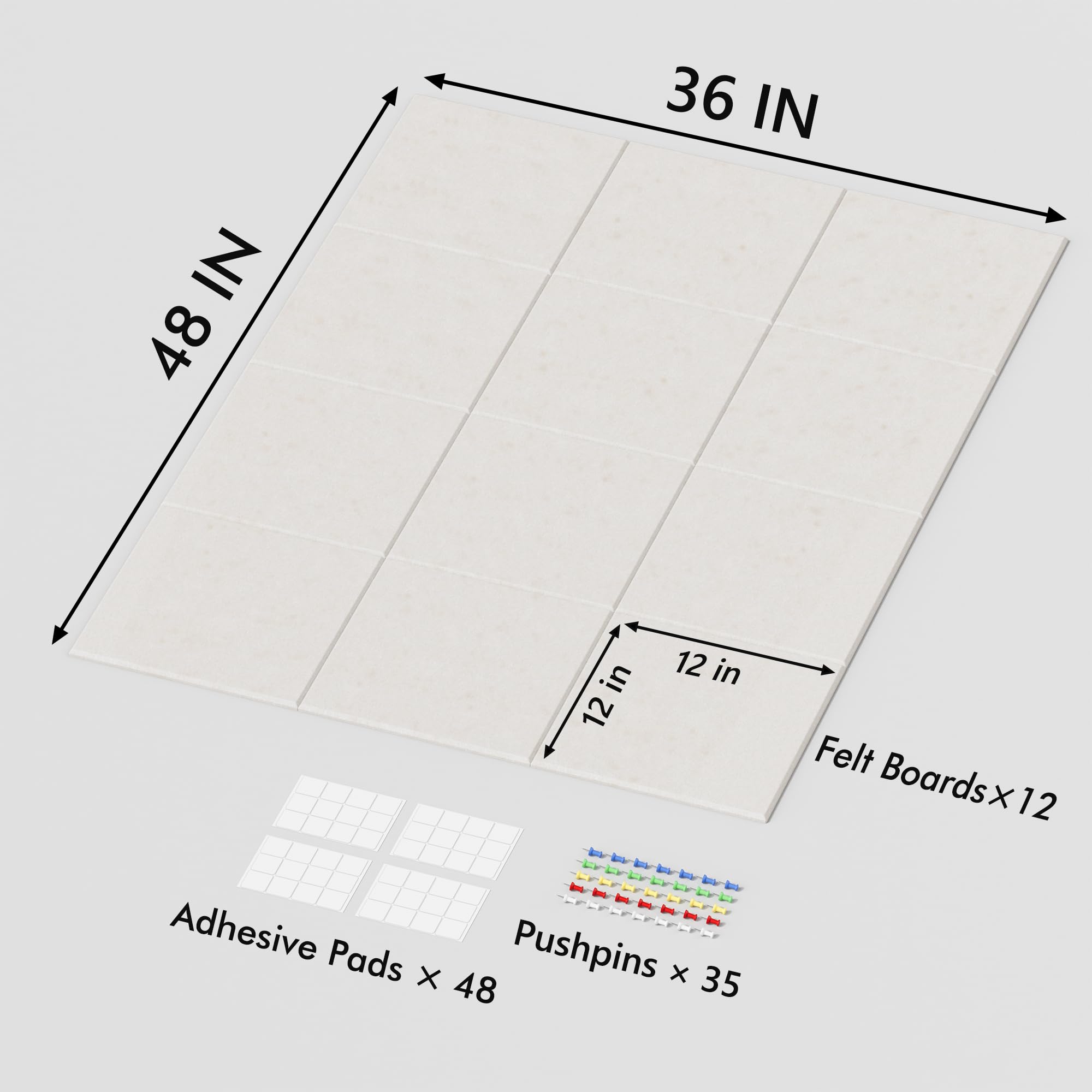 Neatsure Large Cork Board for Wall, 48 x 36 Bulletin Board with Pushpins, 12 Panels Felt Tiles Tack Push Pin Board for Office, L