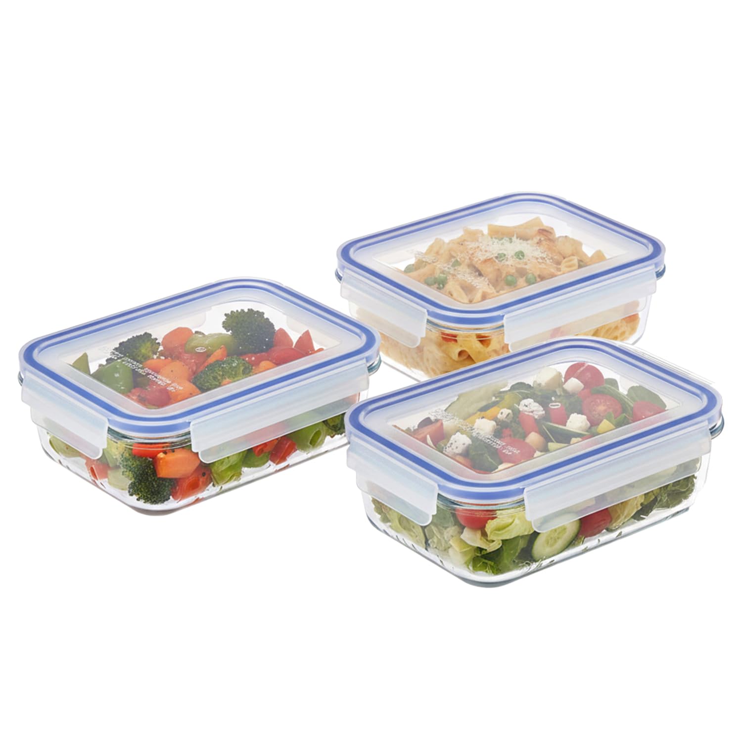 Amazon Brand  Solimo Rectangular Glass Food Storage Container, 800 Ml  Set Of 3, Airtight, Microwave & Freezer Safe, Transpare