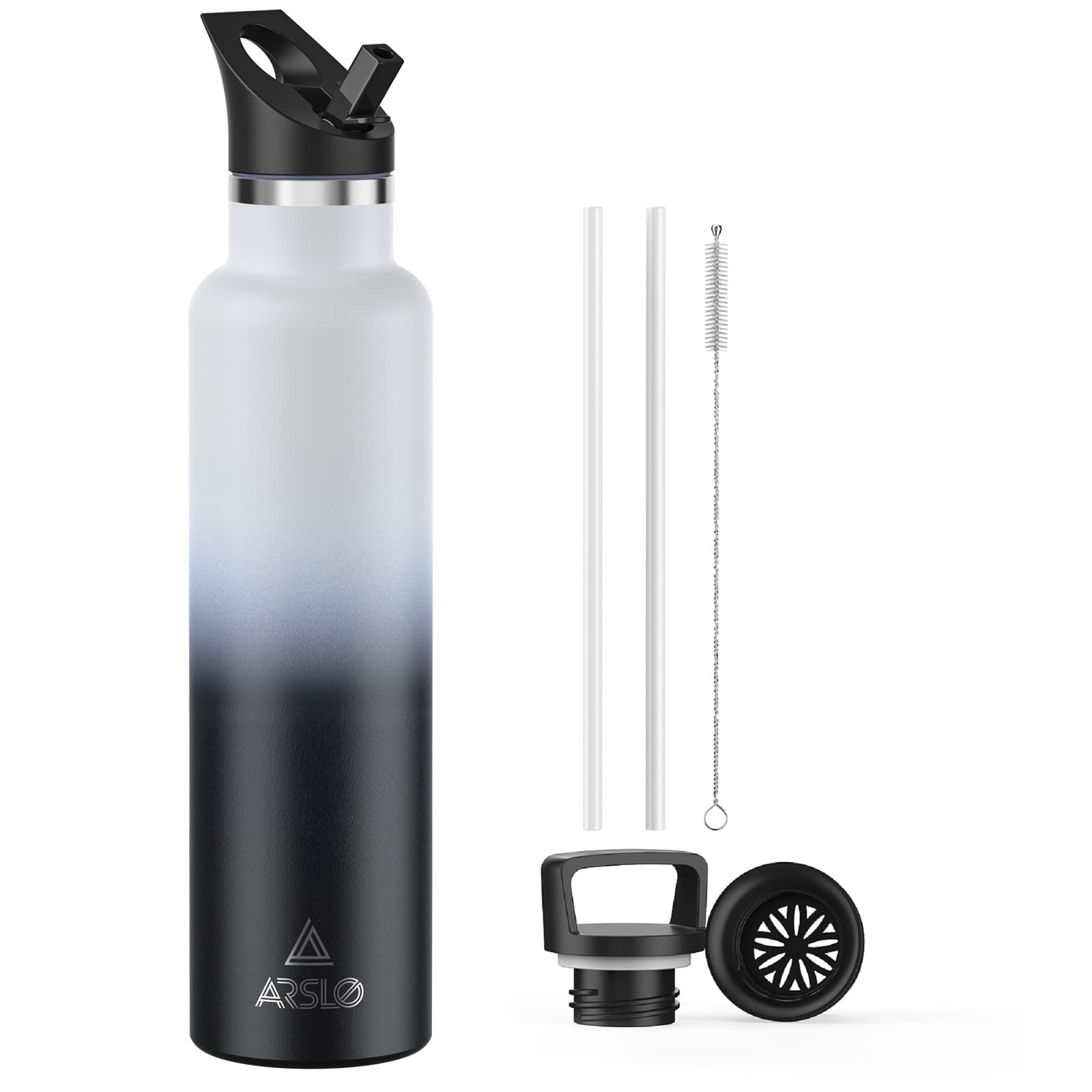 Arslo Stainless Steel Double Wall Water Bottles 25Oz, Vacuum Insulated Bottle With Straw Lid, Insulated Water Bottle Keeps Water