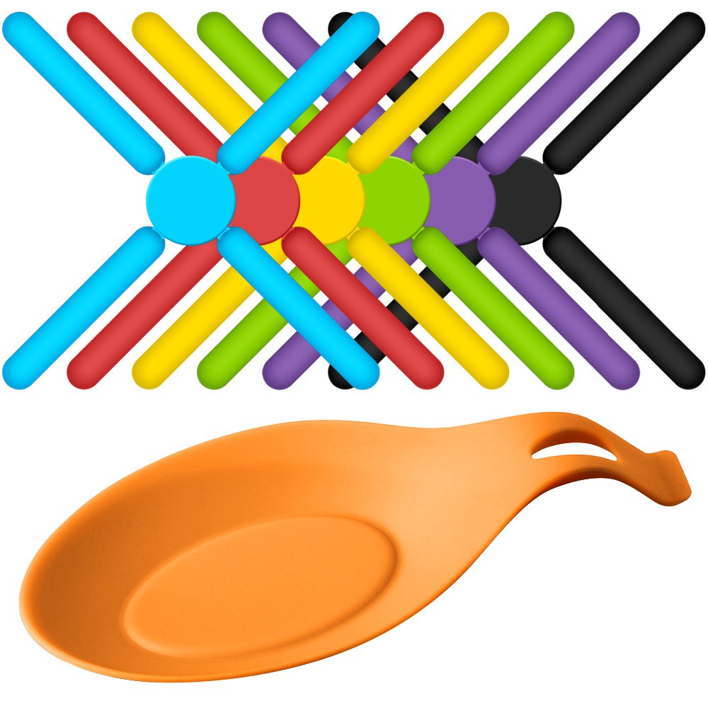 6 Pack NonSlip Foldable Silicone Trivets, Sourceton Collapsible Cross Design Silicone Trivets In Cute Colors, Silicone Pot Hold