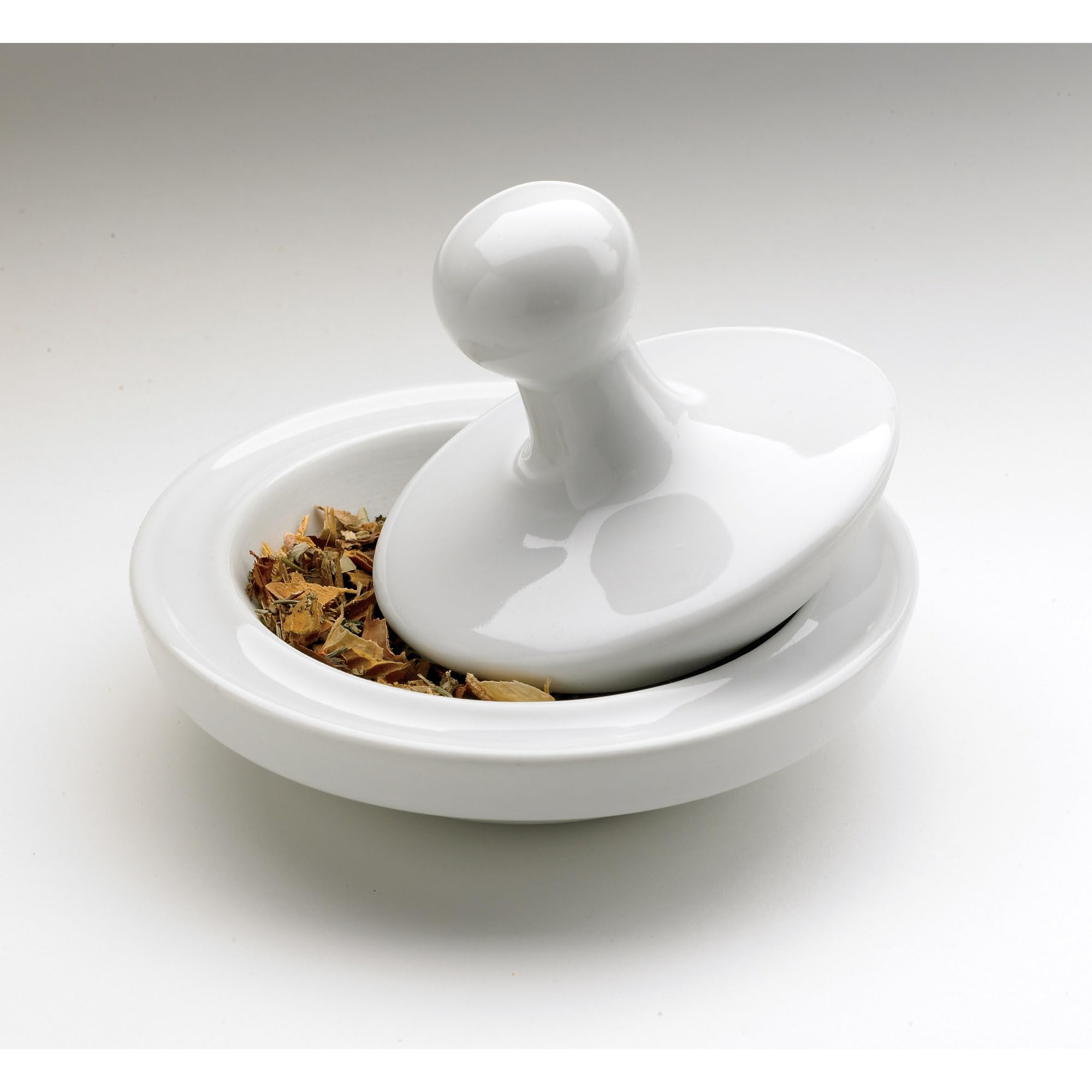 Hic Flying Saucer Mortar And Pestle Grinder, Porcelain, White