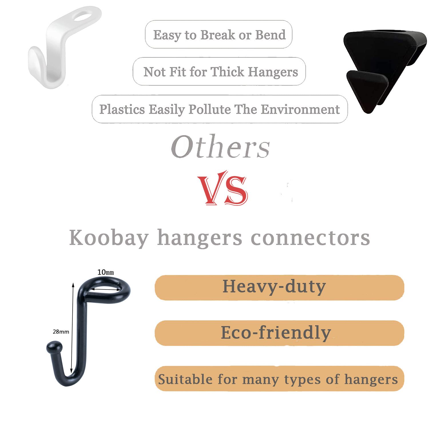 KOOBAY 36PCS Heavy Duty Clothes Hanger Connector Hooks - Space Saving Extender Clips for Wooden, Velvet, Metal, and Plastic Hangers, Black