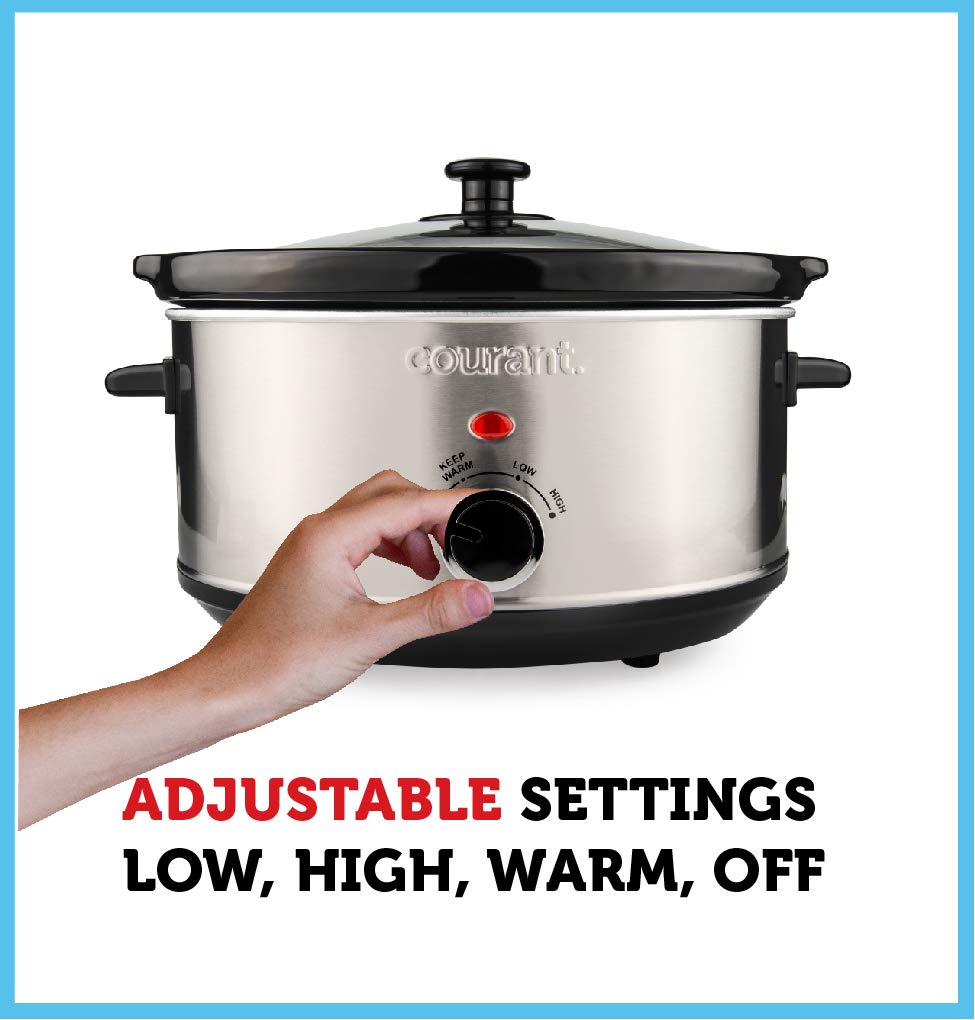 Courant Oval Slow Cooker Crock, With Easy Options 3.5 Quart Dishwasher Safe Pot, Stainless Steel