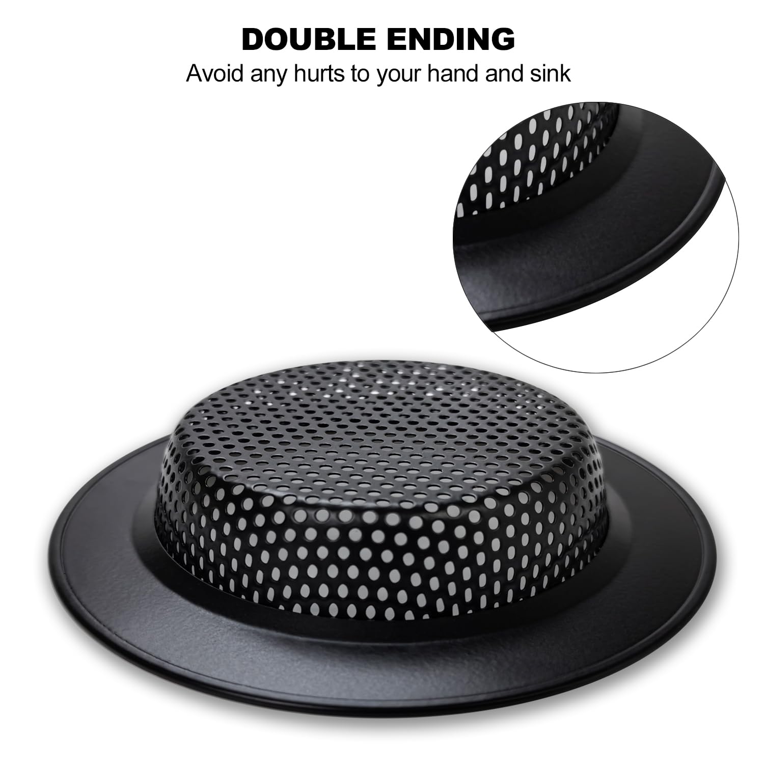 Hontunry Black Kitchen Sink Drain Strainer, Sink Drain Cover, Food Catcher, Large Wide Rim 4.5'' Diameter, Stainless Steel, Pack