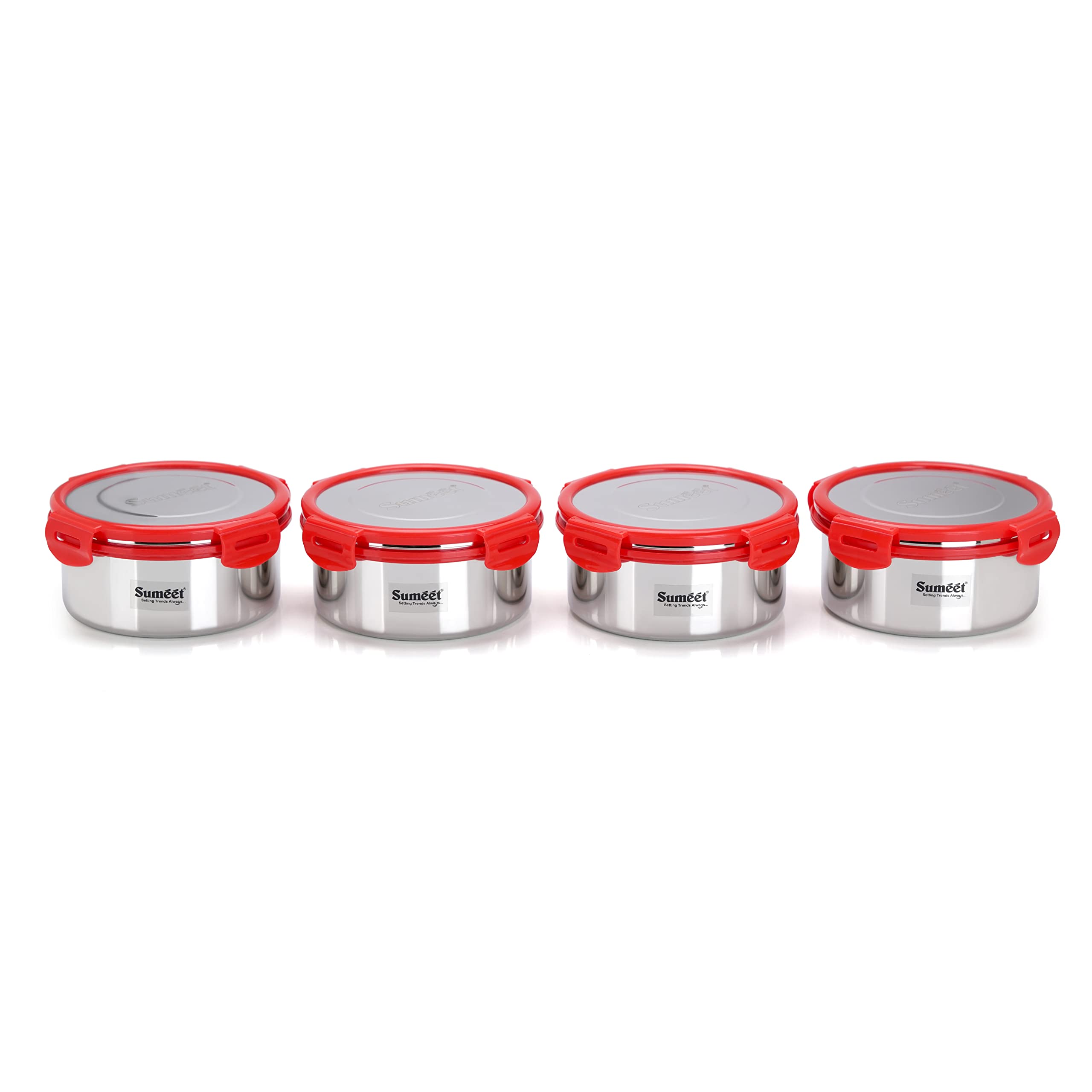 Sumeet Airtight & Leak Proof Steelexo S.S. Container Lunch Box With Stainless Steel Lid Set Pack Of 4Pc (750Ml  13Cm) - Silver