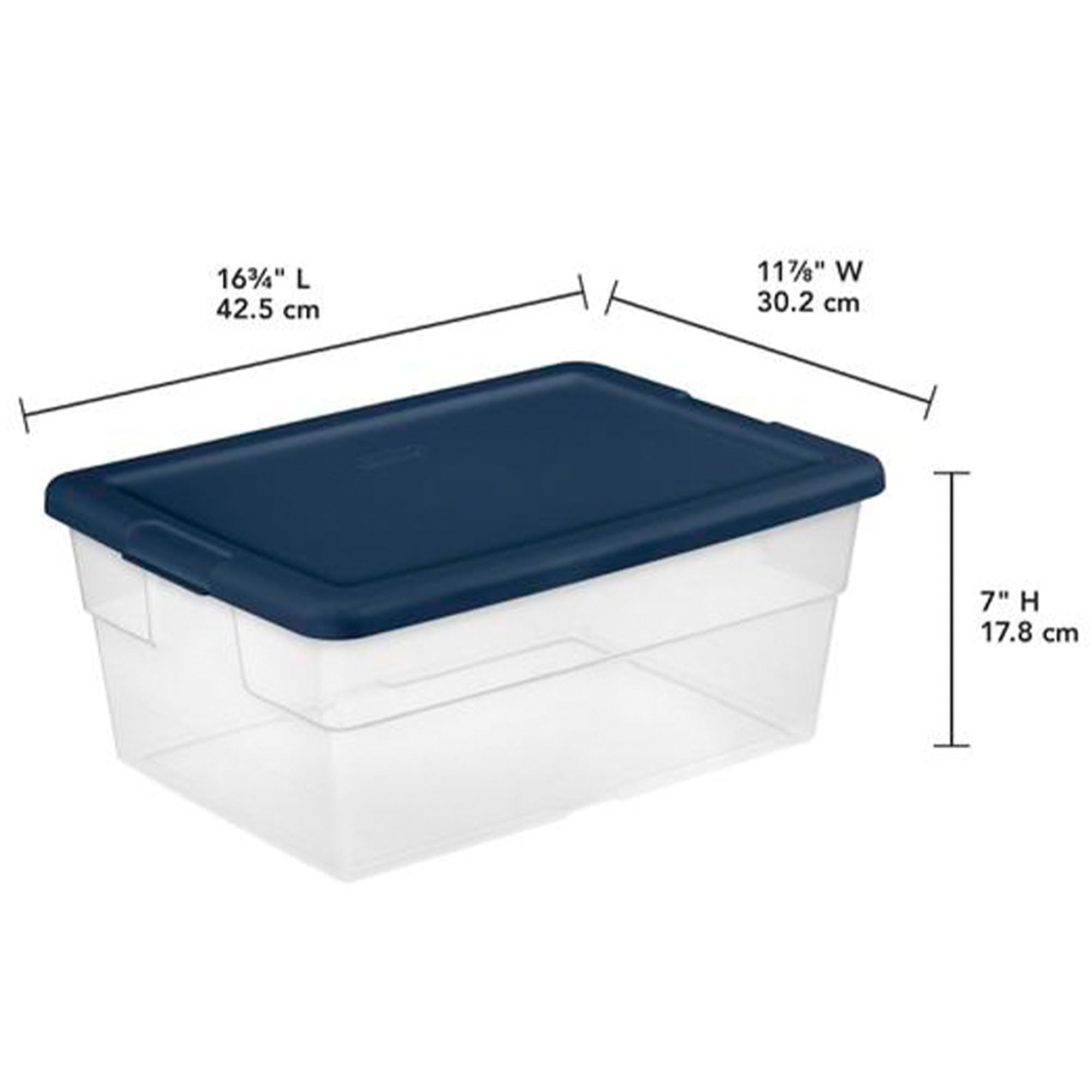 Sterilite Set Of (2) 16 Qt. Storage Boxes Clears, 12 Pack, Marine Blue