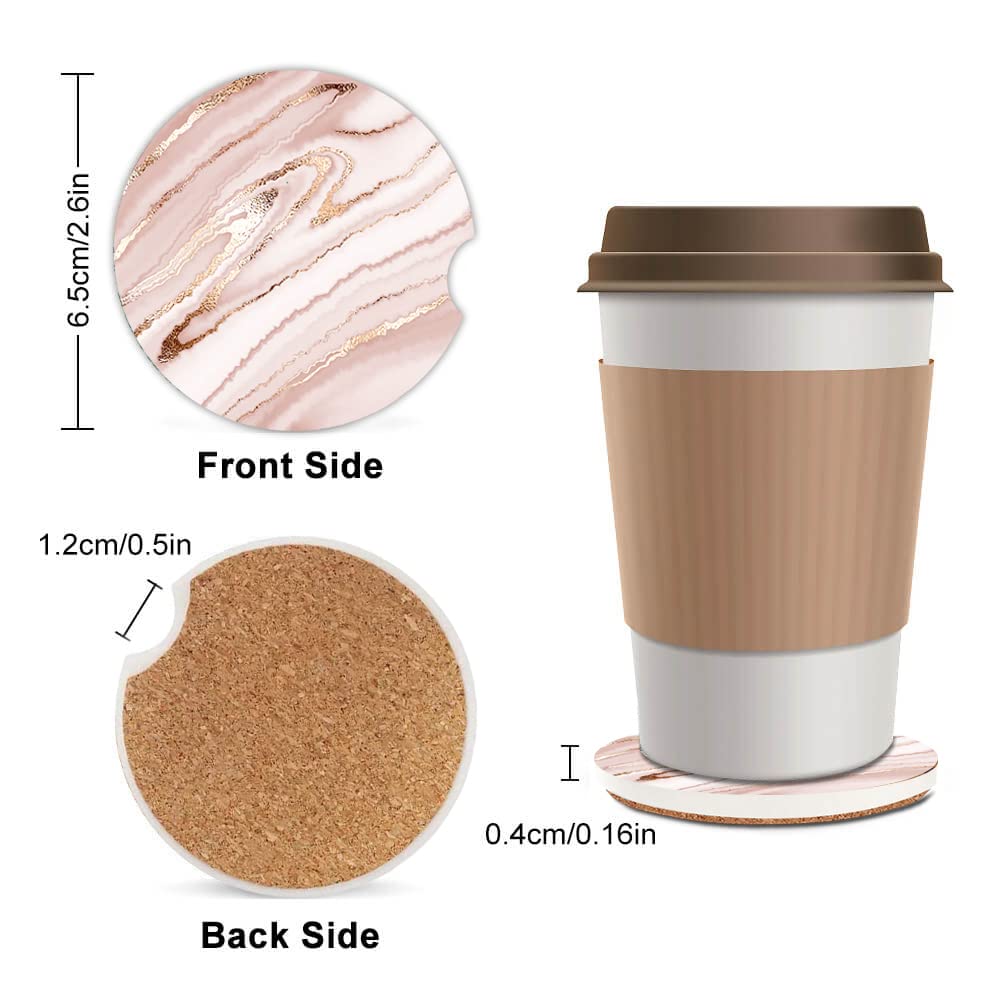 Absorbent Car Cupholder Coaster 2 Pack, Ceramic Stone Coaster With A Finger Notch For Women, Cork Base Drink Coasters 256 Inch,