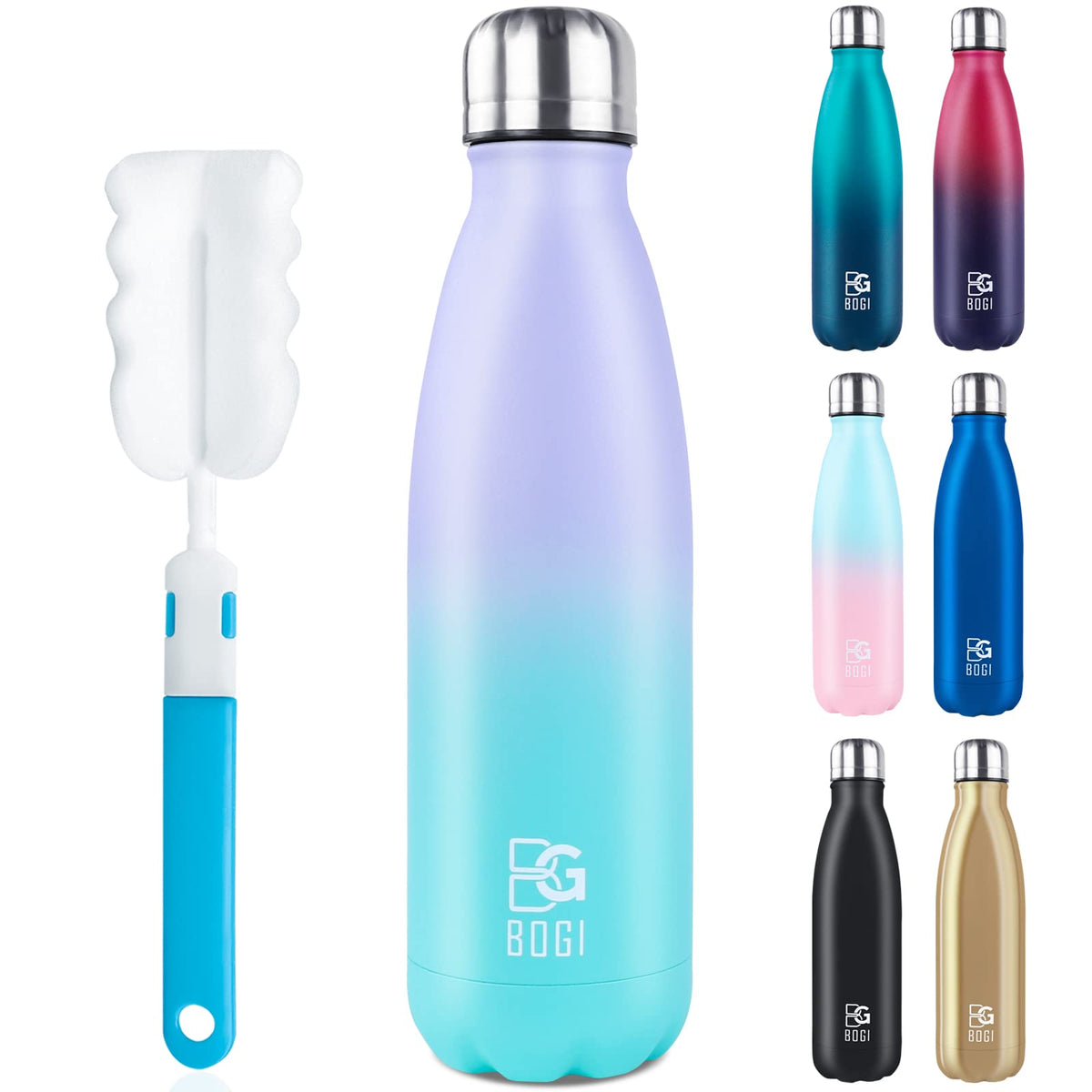 Bogi Insulated Water Bottle, 25Oz Stainless Steel Water Bottles, Leak Proof Sports Metal Water Bottles Keep Cold For 24 Hours An