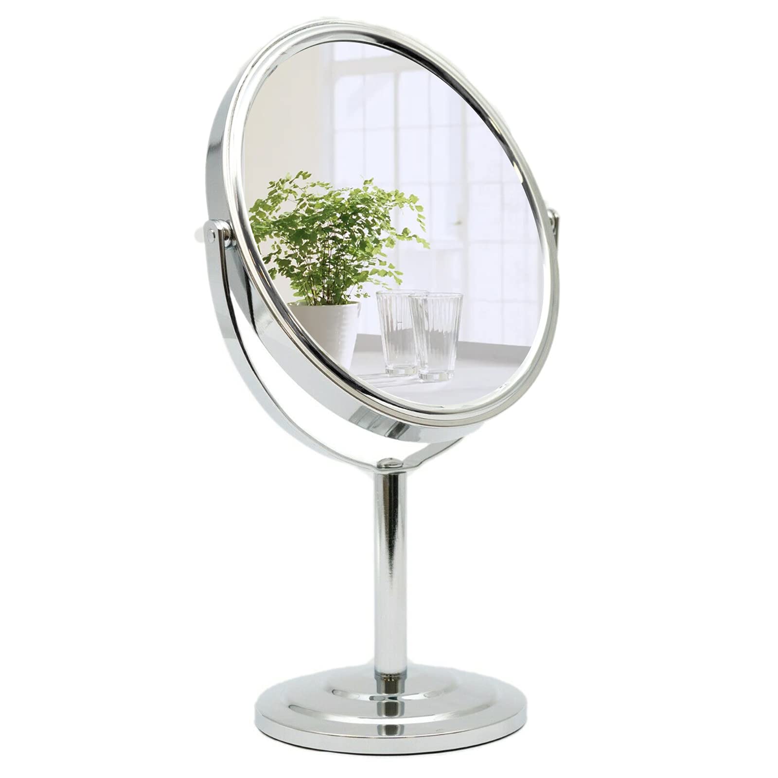 Pinkzio Tabletop Makeup Mirror, Two Sided 1X & 3X Magnifying Mirror, Magnified Vanity Mirror With 360 Degree Swivel For Bathroom