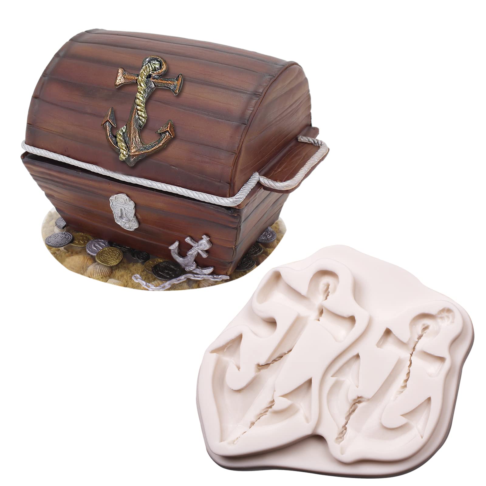Anchor Silicone Molds, Rope Fondant Mold Pirate Chocolate For Pirate Rope Hook Ship Rudder Polymer Resin Clay, For Birthday Cake