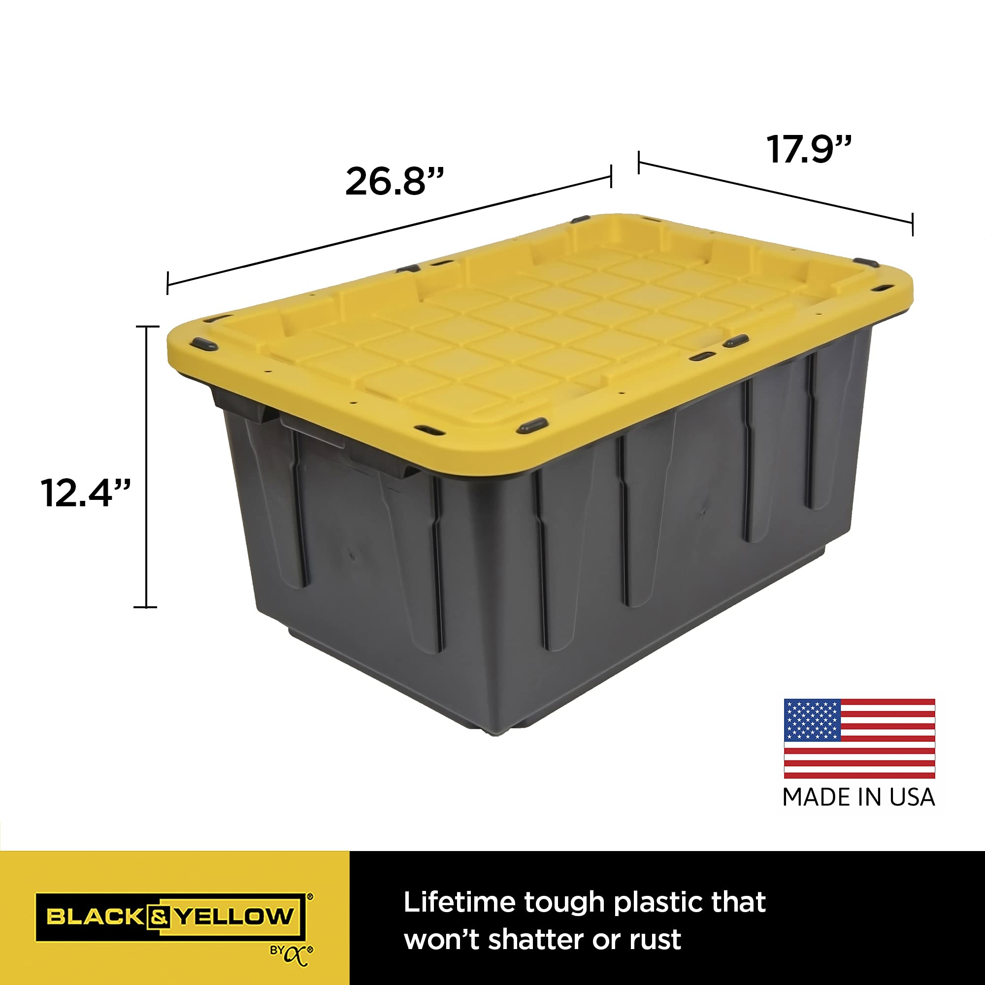 Cx Black & Yellow, 17-Gallon Heavy Duty Tough Storage Container & Snap-Tight Lid, (12.5   H X 18   W X 26.9   D), Weather-Resist