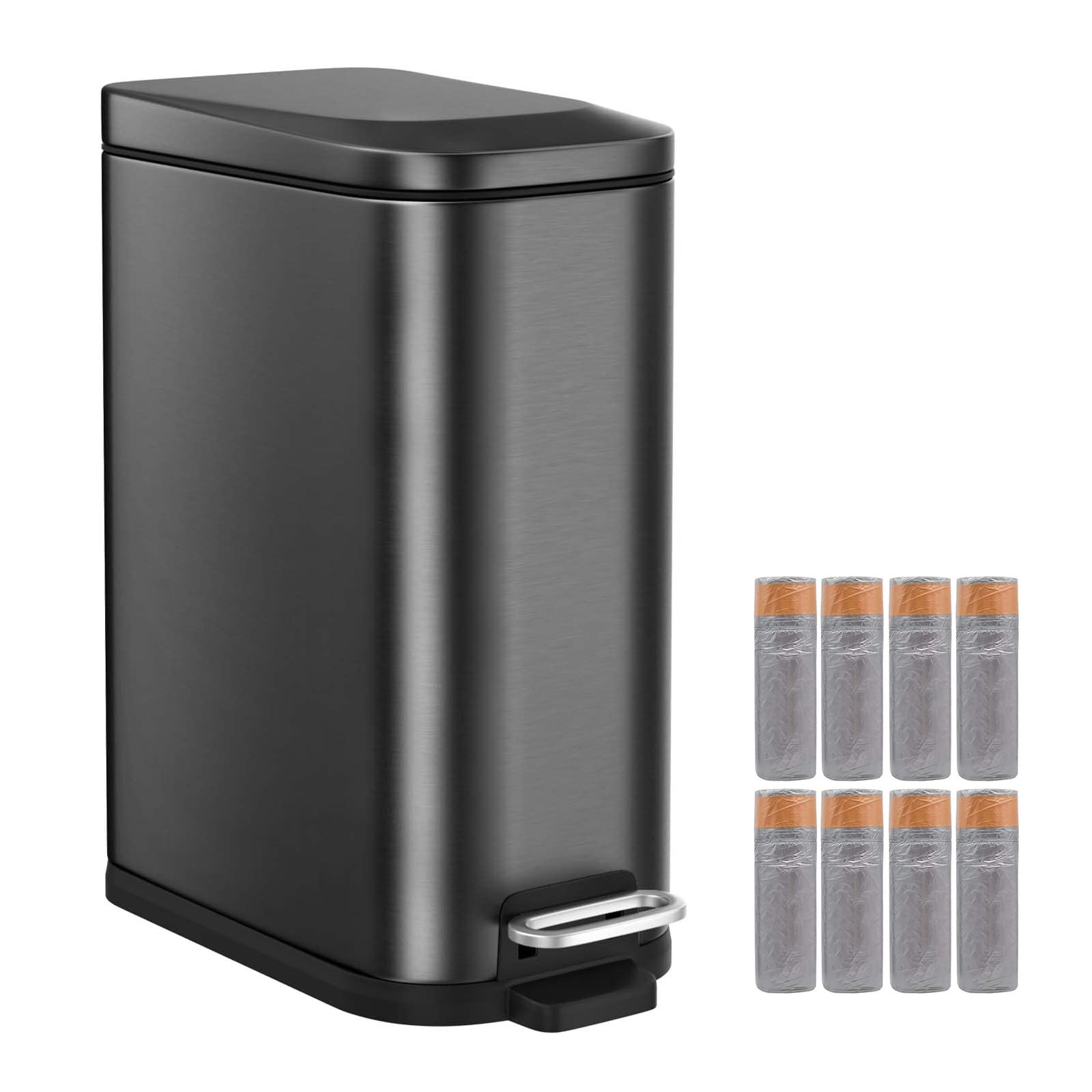 Bethebest 4 Gallon Black Bathroom Trash Can With Soft Close Lid,Rectangular Garbage Can With Foot Pedal For Bathroom,Kitchen,Bed