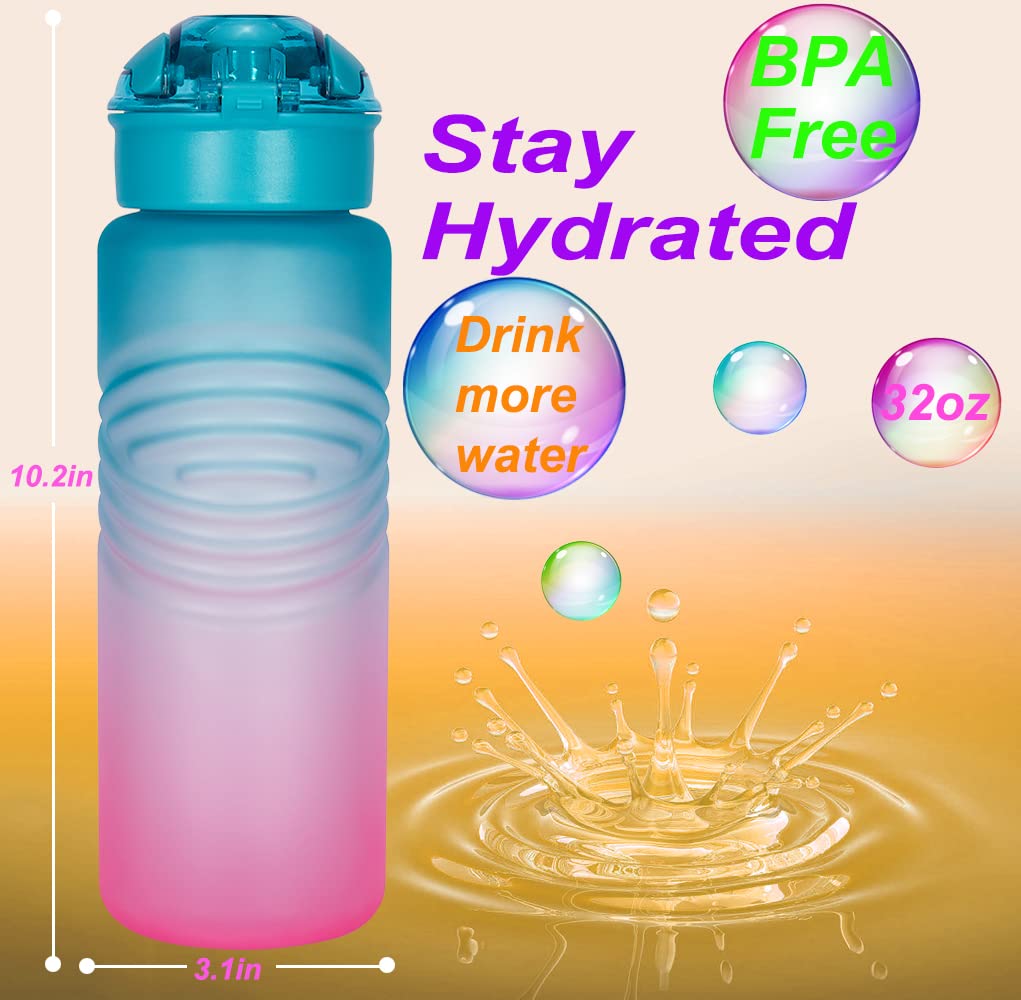 Allfourior 32Oz Water Bottles With Times To Drink - Water Bottle With Time Marker & Removable Strainer Water Tracker Bottle Bpa