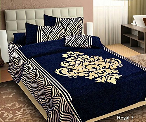 Fresh From Loom Chenille Velvet 500 Tc Double Bed King Sizecover With 2 Pillow Cover (Blue, 90X100 Inch)