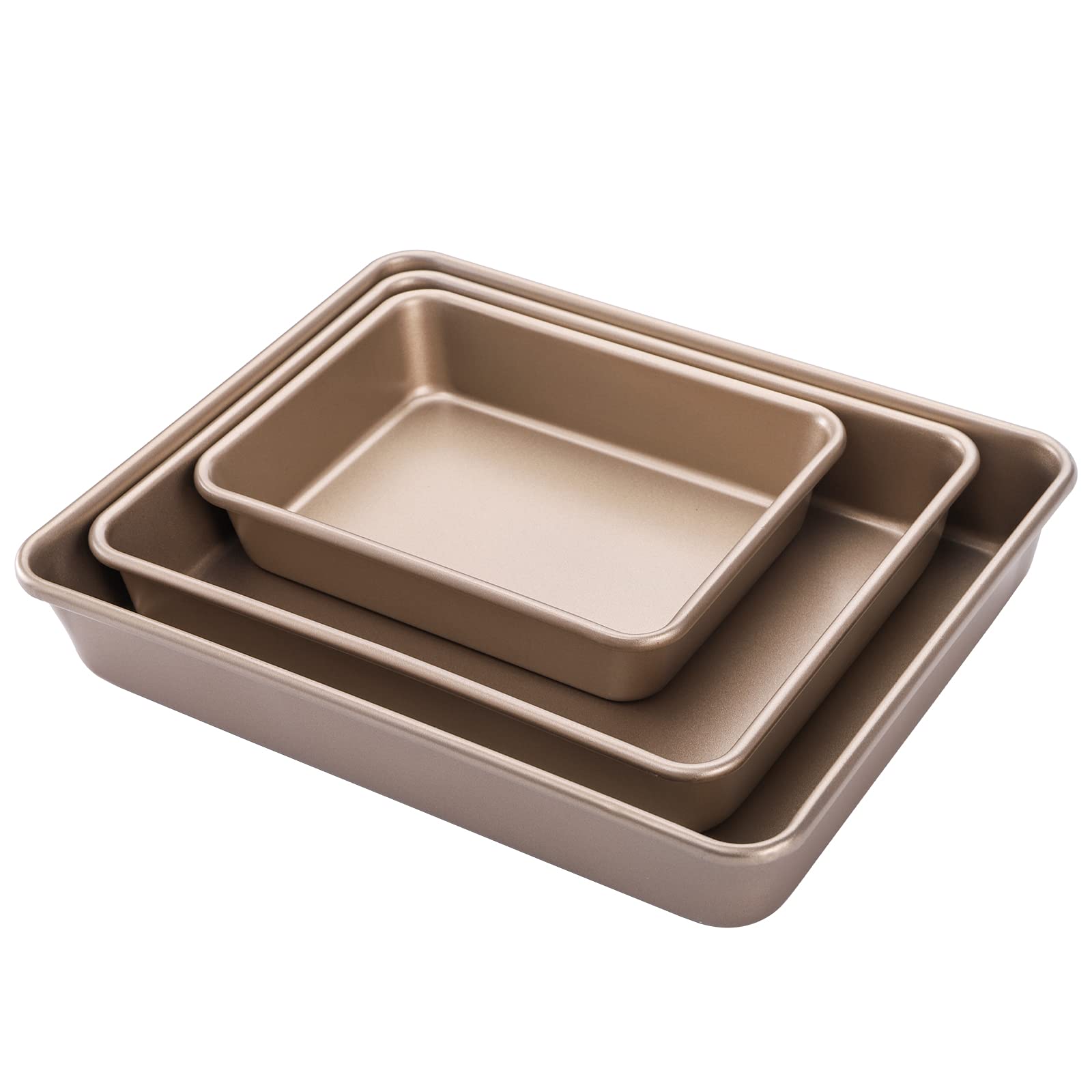 Dicunoy Set Of 3 Baking Pans Set, Nonstick Rectangle Cake Baking Sheet For Oven, Bakeware Bread Pans, Heavy Duty Carbon Steel Br
