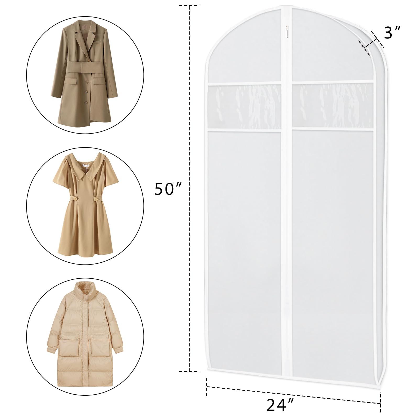Zilink Clear Suit Coat Bags For Storage 50-Inch Dress Bags For Hanging Clothes With 3'' Gusset Suit Cover Bag For Suit, Coat, Dr