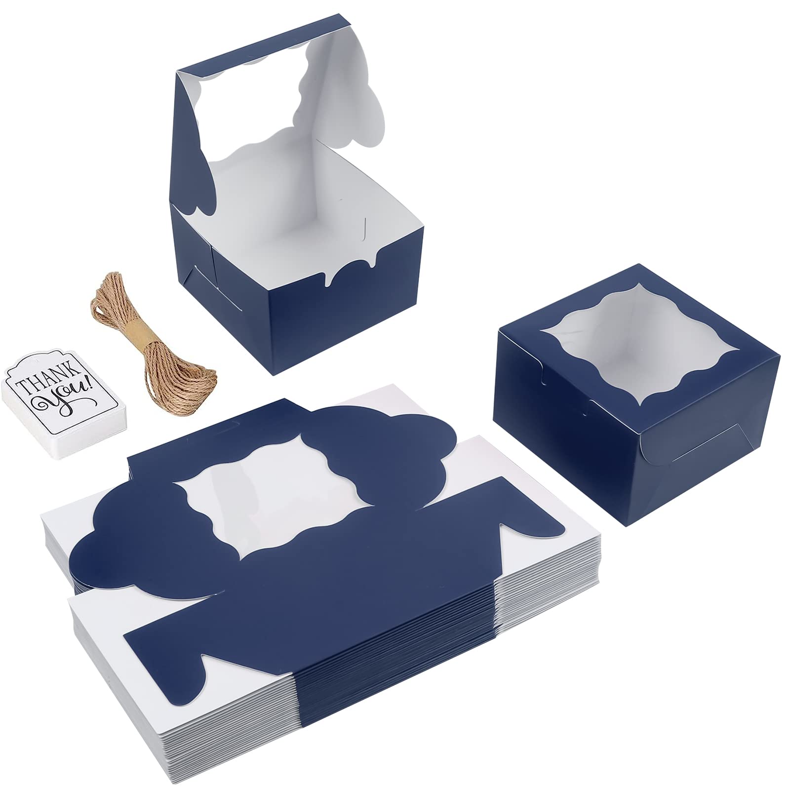 KPOSIYA 60 Pcs Blue Bakery Boxes with Window Individual Cupcake Boxes 4x4x2.5 Inches Cookie Boxes Kraft Paper Blue Gift Box for