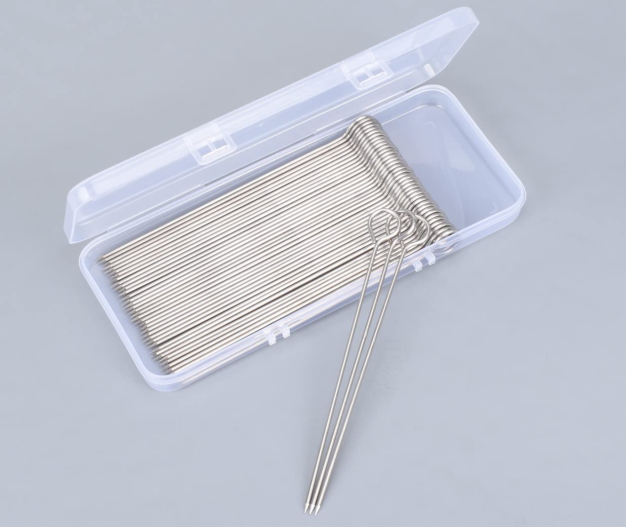 Honshen Turkey Lacers For Trussing Turkey,50Pcs 6 Inches Stainless Steel Skewers With Plastic Box For Grilling Onions,Prawns,Tur