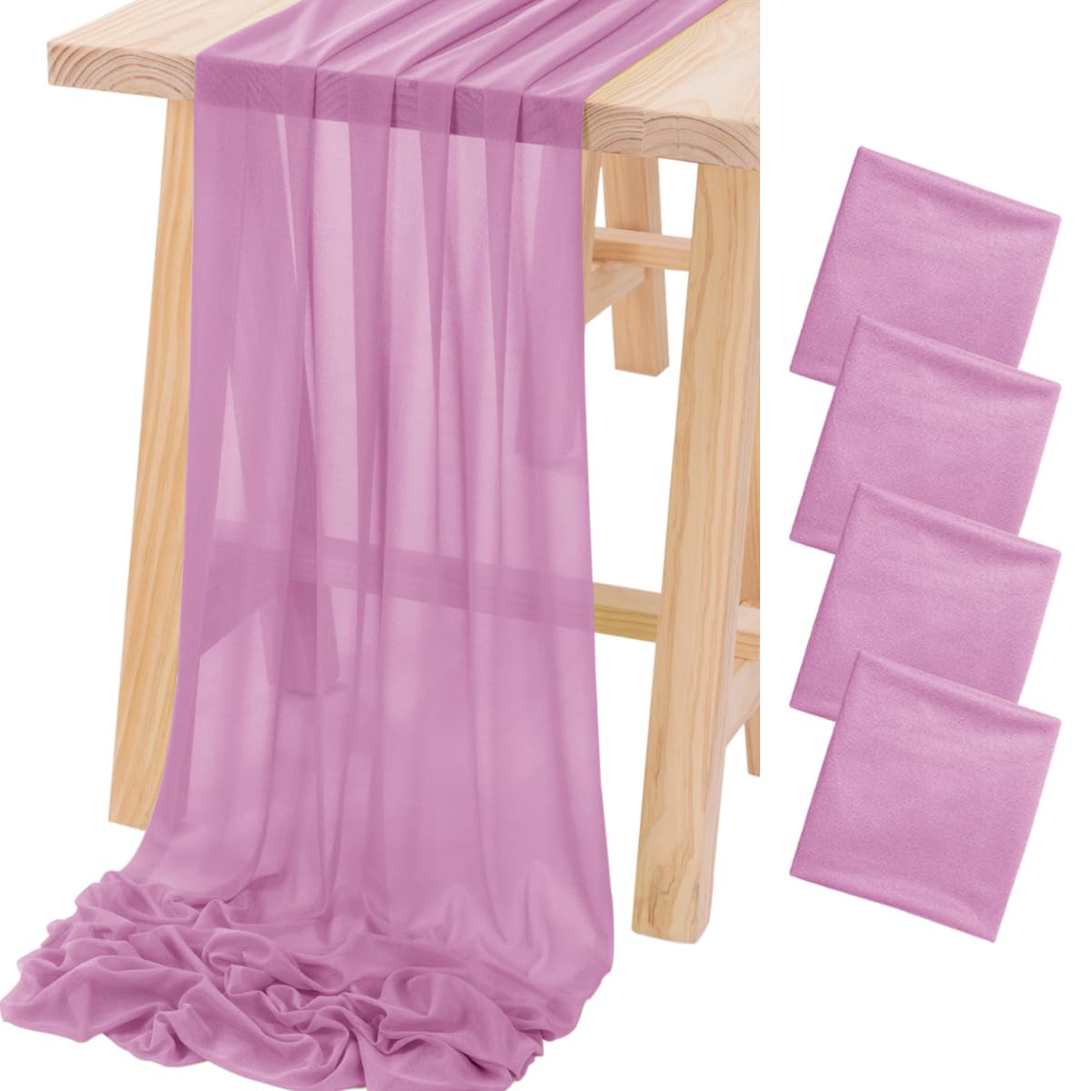 Socomi 4pcs Purple Gauze Table Runner Chiffon Like Wedding Table Runner 120 inches Long Boho Rustic for Bridal Shower Decoration