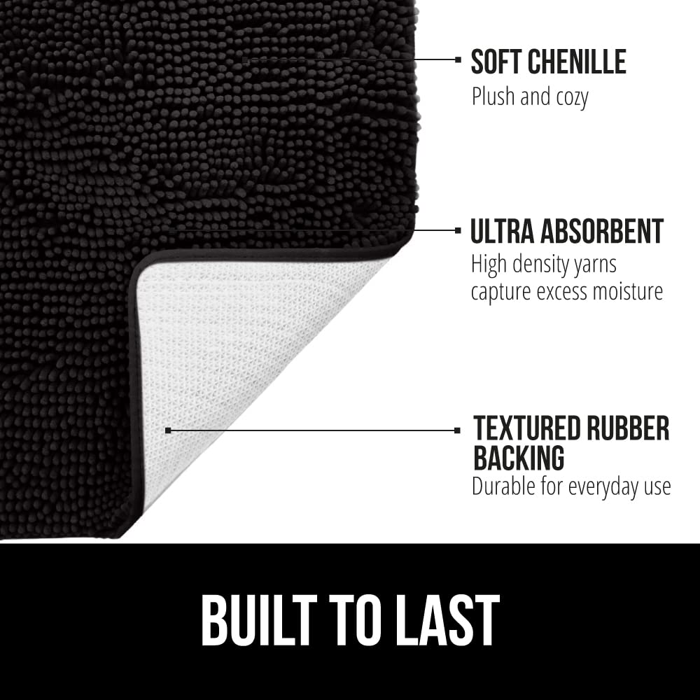 Gorilla Grip Area Rug Set  Soft Chenille 2 Piece Sets  Toilet Base Mat & 30x20 Mat  Absorbent Washable Mats  Microfiber Dries Quickly  Rugs for Home  Kitchen  Bath Tub  Bathroom  Black