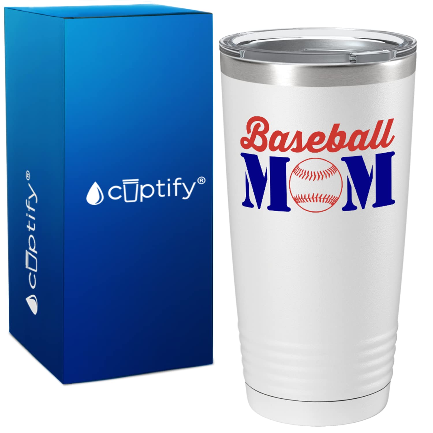 Cuptify Baseball Mom On White 20 Oz Stainless Steel Gift Travel Mug Tumbler
