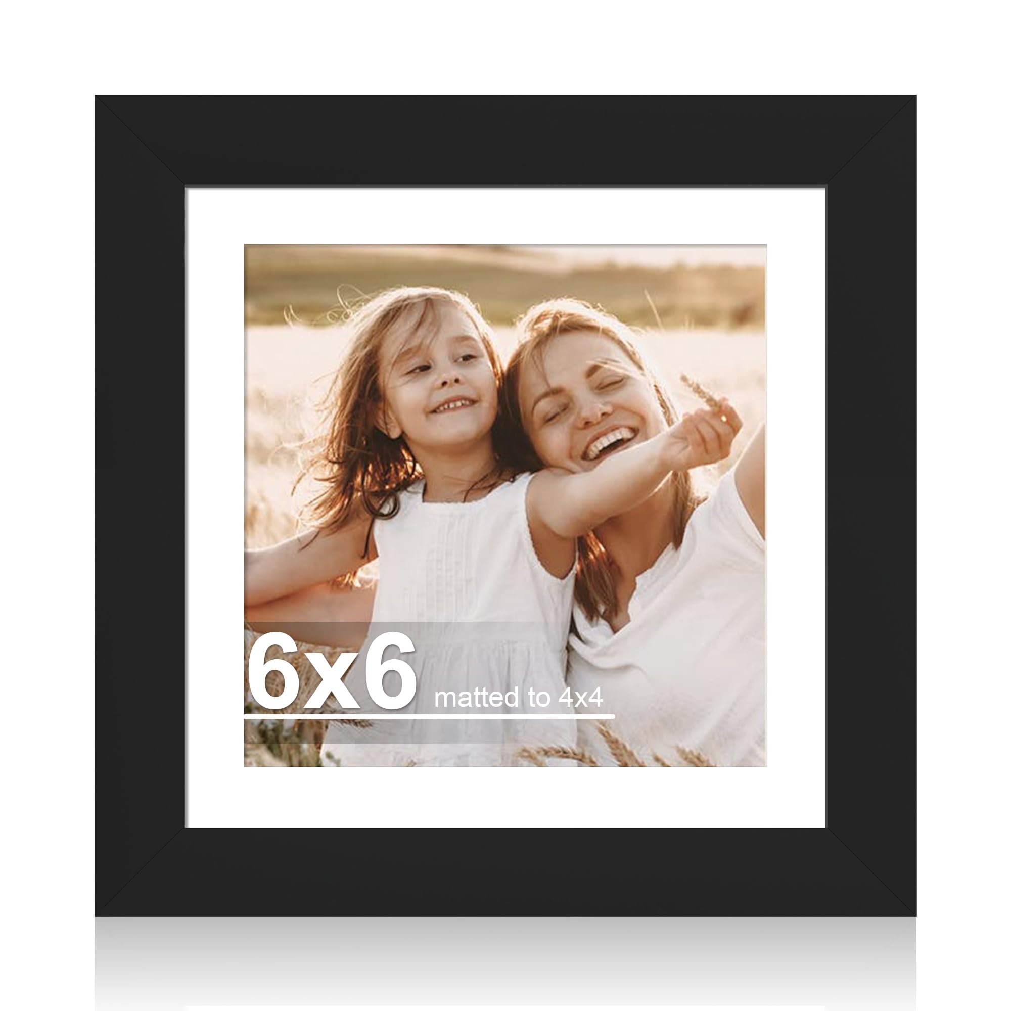 Hongkee 6x6 Picture Frame with Glass, Display Pictures 4x4 with Mat or 6 x 6 without Mat - Wall and Tabletop, 6 by 6 Photo Woode