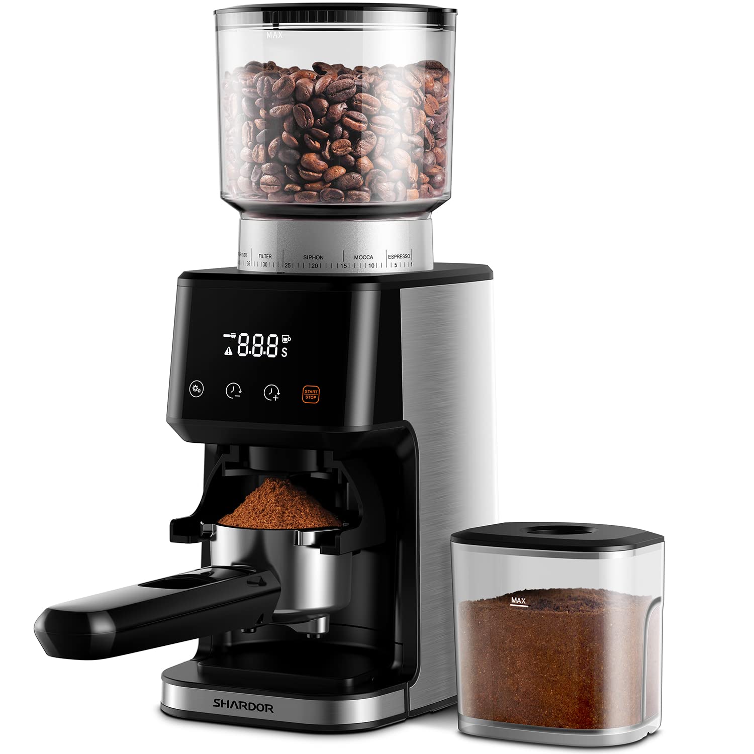 Shardor Conical Burr Espresso Coffee Grinder Electric With Precision Timer 2.0, Touchscreen Adjustable Burr Mill With 51 Precise
