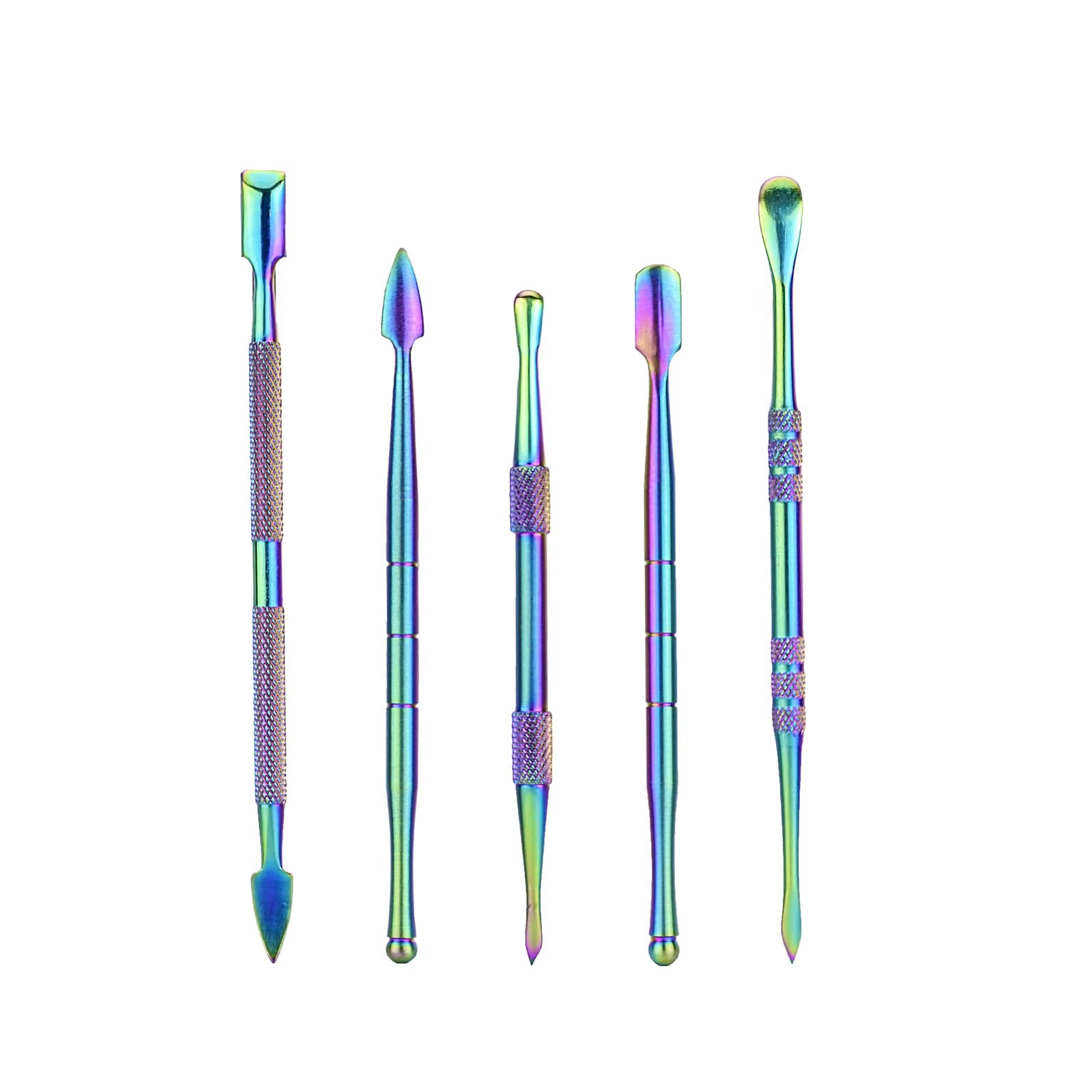 Beitoo 6-Pieces Wax Carving Tool Set Rainbow Stainless Steel Collecting Accessories With 5Ml Silicone Containers Jar
