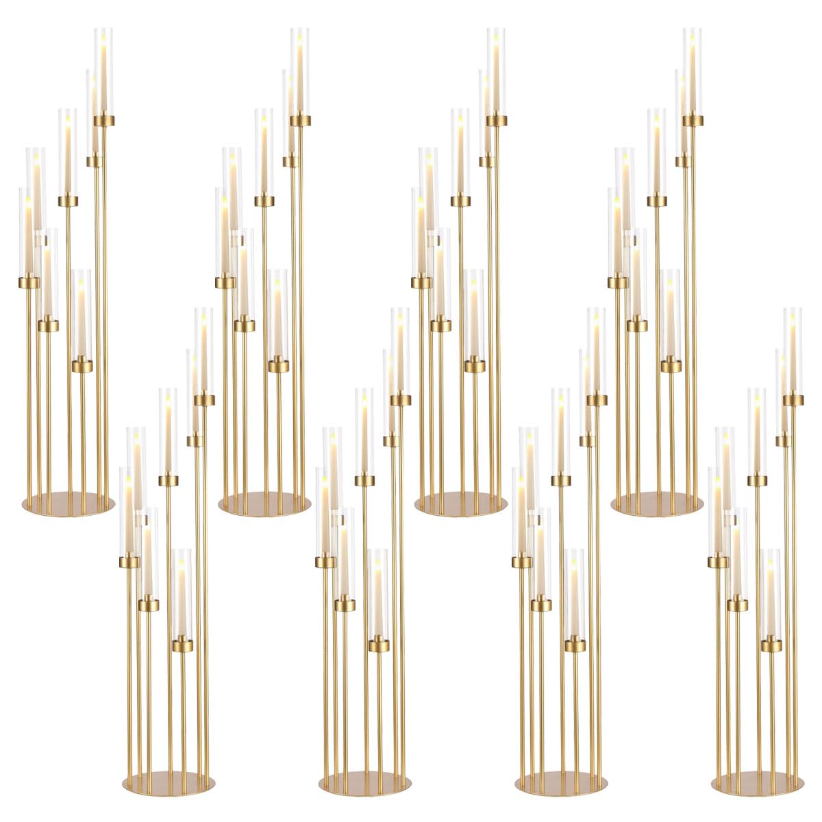 8Sets 7 Arms Candlestick Holder with Acrylic Lampshades for Wedding,48 Inch Tall Gold Floor Candelabra Centerpieces for Birthday