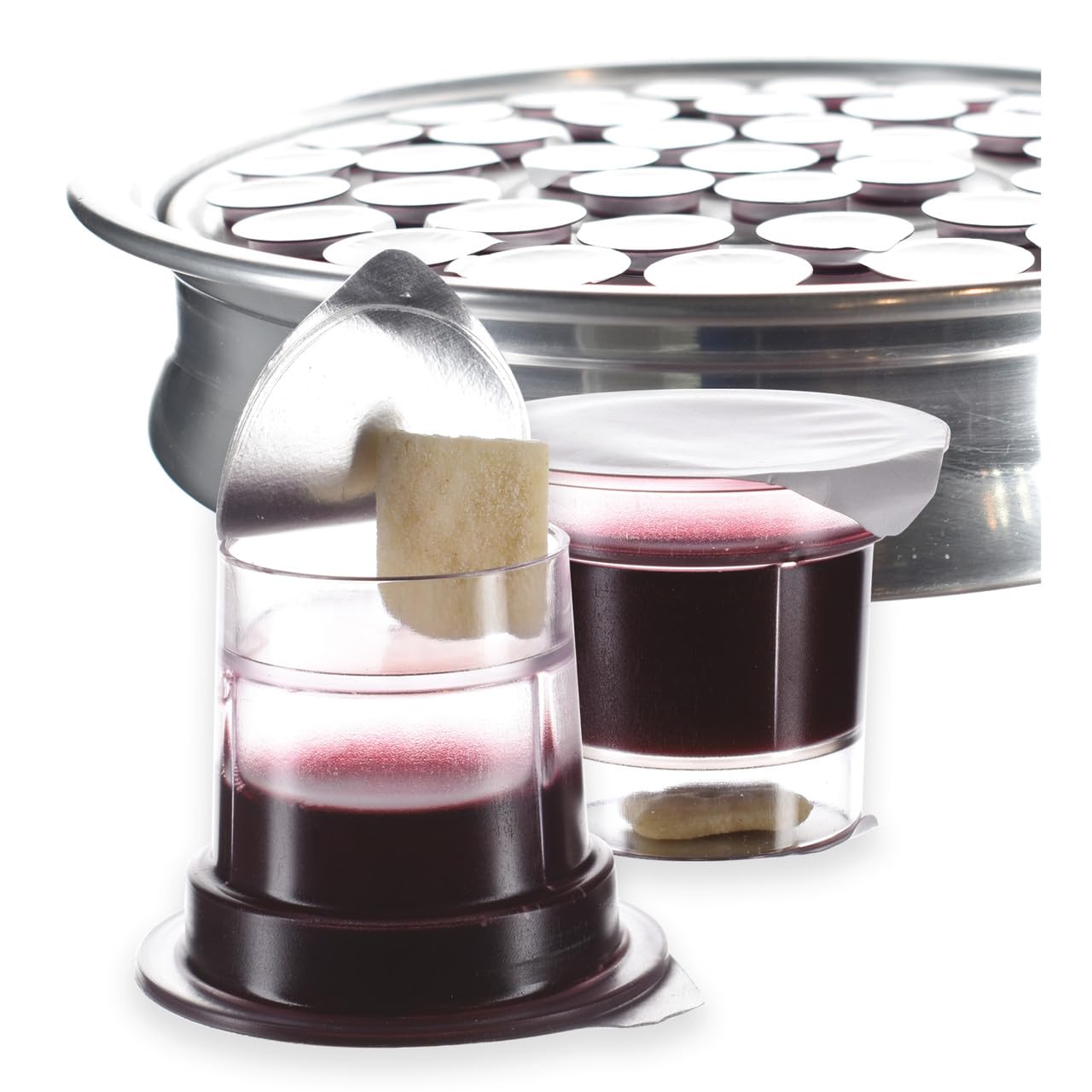 Cups Prefilled Communion Cups  Tray & Seatback Pew Compatible Prefilled Communion Cups and Wafer  Concord Grape Juice and Bre