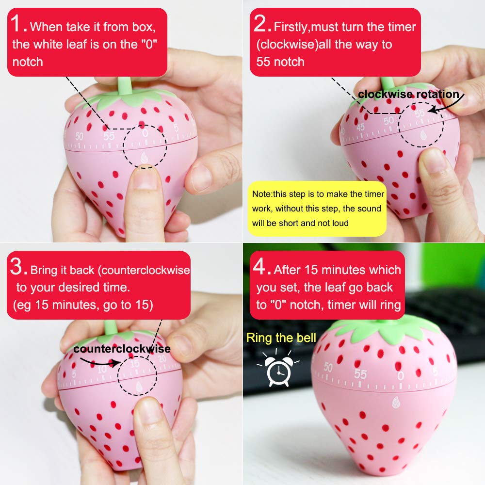 MonLiya Cute Fruit Cookie Kitchen Timer - Strawberry Mechanical Alarm, Plastic Design for Home Decor