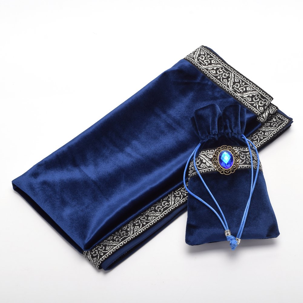 Blessume Square Velvet Altar Tarot Table Cloth And Pouch Dark Blue