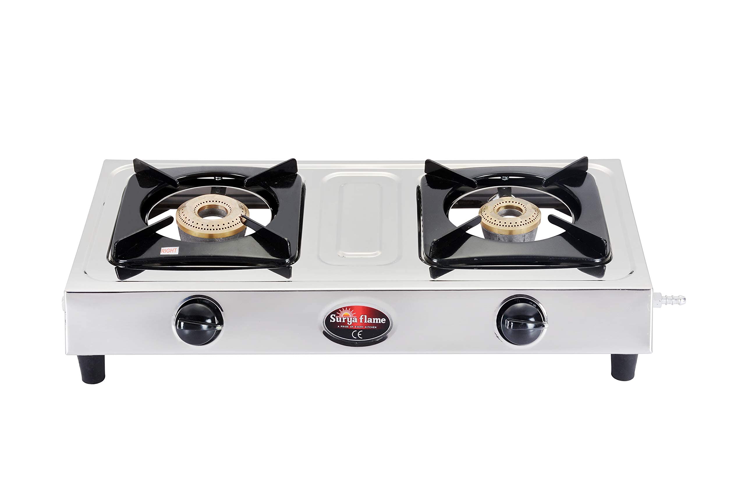 Surya Flame Amaze Gas Stove 2 Burners Steel | Brass Burner | 2 Burner Gas Stove, Stove 2 Burner With Stainless Steel Body With B