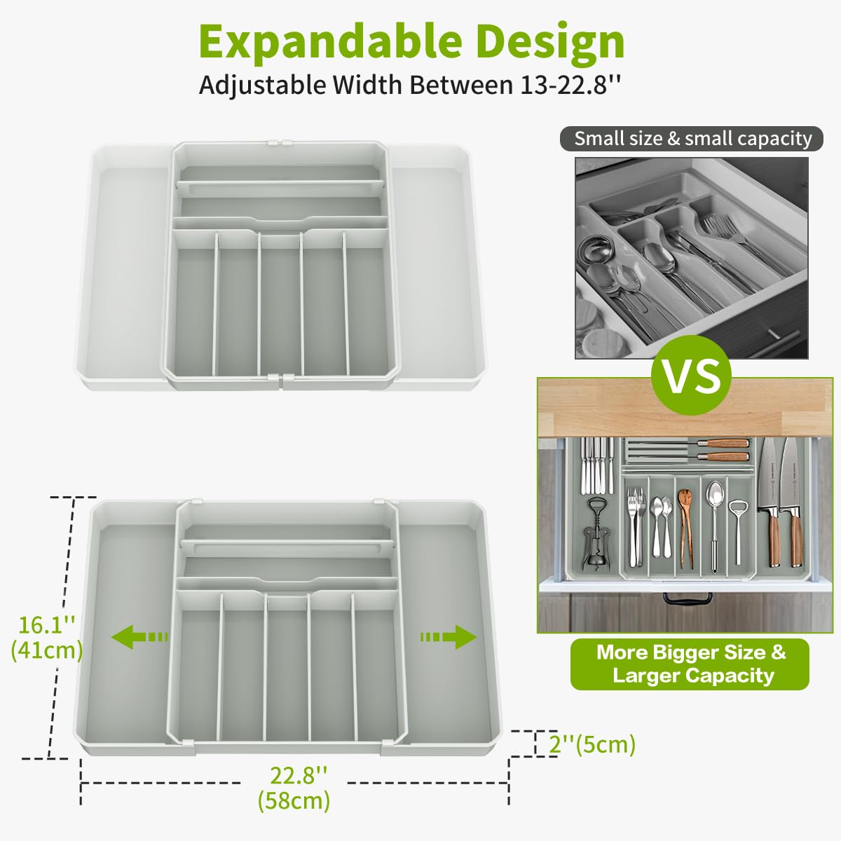 Fifame Silverware Drawer Organizer, Expandable Kitchen Utensil Organizer, Larger Capacity Flatware And Cutlery Tray, Multi-Purpo