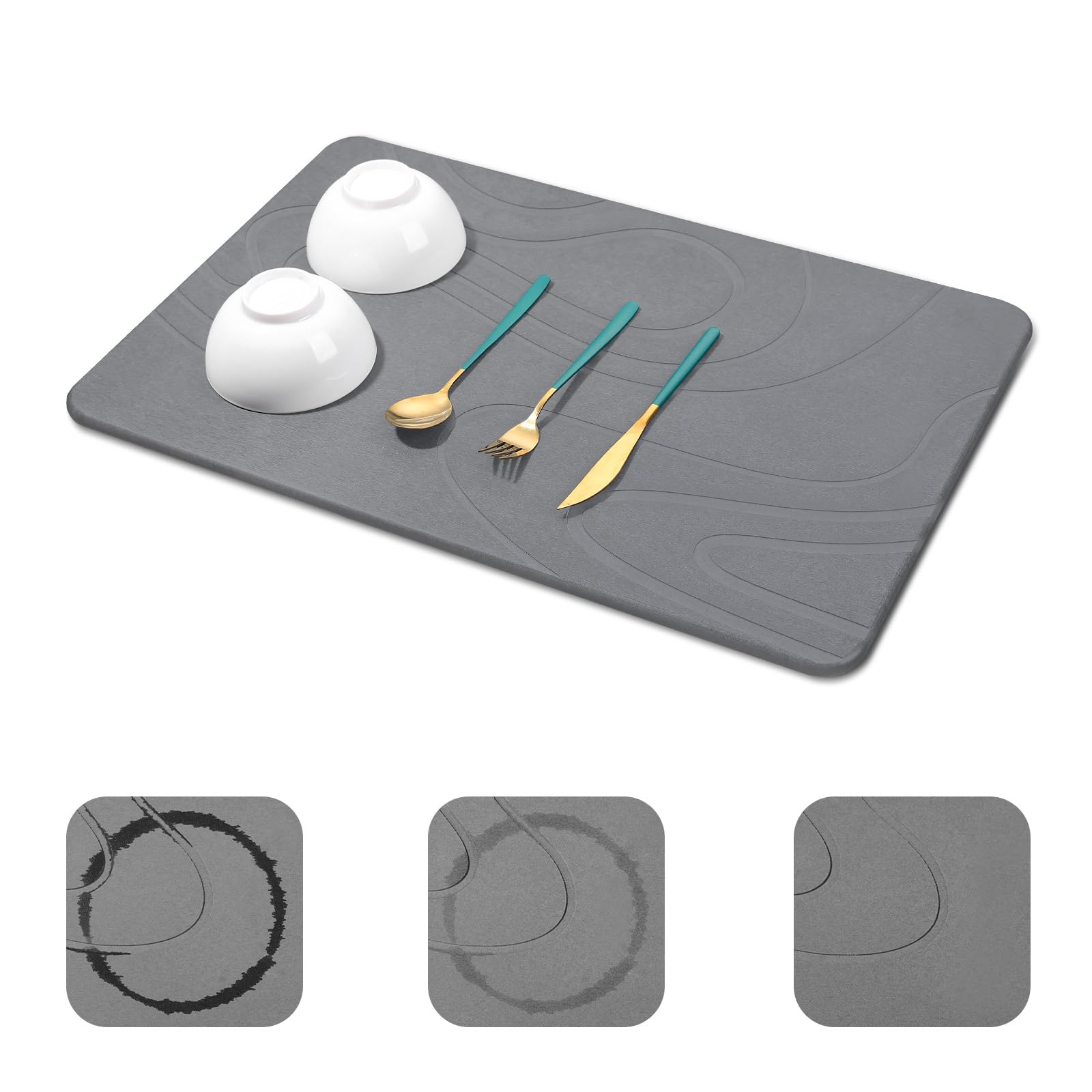 Snuggery Large Stone Drying Mat for Kitchen Counter - 24 x16  Dirt-Resistant Quick Drying Fast Absorbent Non-Slip Diatomite Mat,