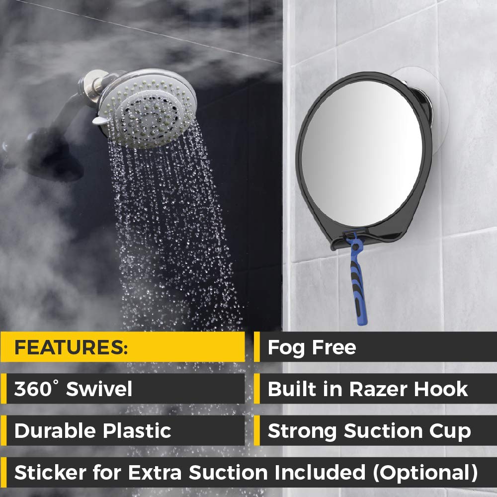 Honeybull Shower Mirror Fogless For Shaving - With Suction, Razor Holder For Shower & Swivel, Small Mirror, Shower Accessories,