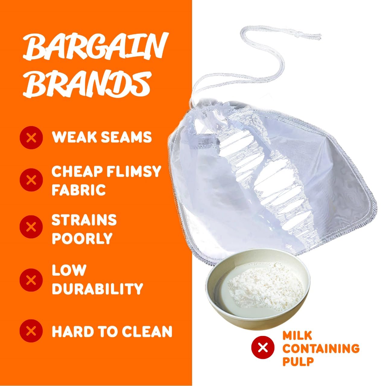 Pro Quality Nut Milk Bag - 5 Xl12''X12'' Bags - Commercial Grade Reusable All Purpose Food Strainer - Food Grade Bpa-Free - Ultr