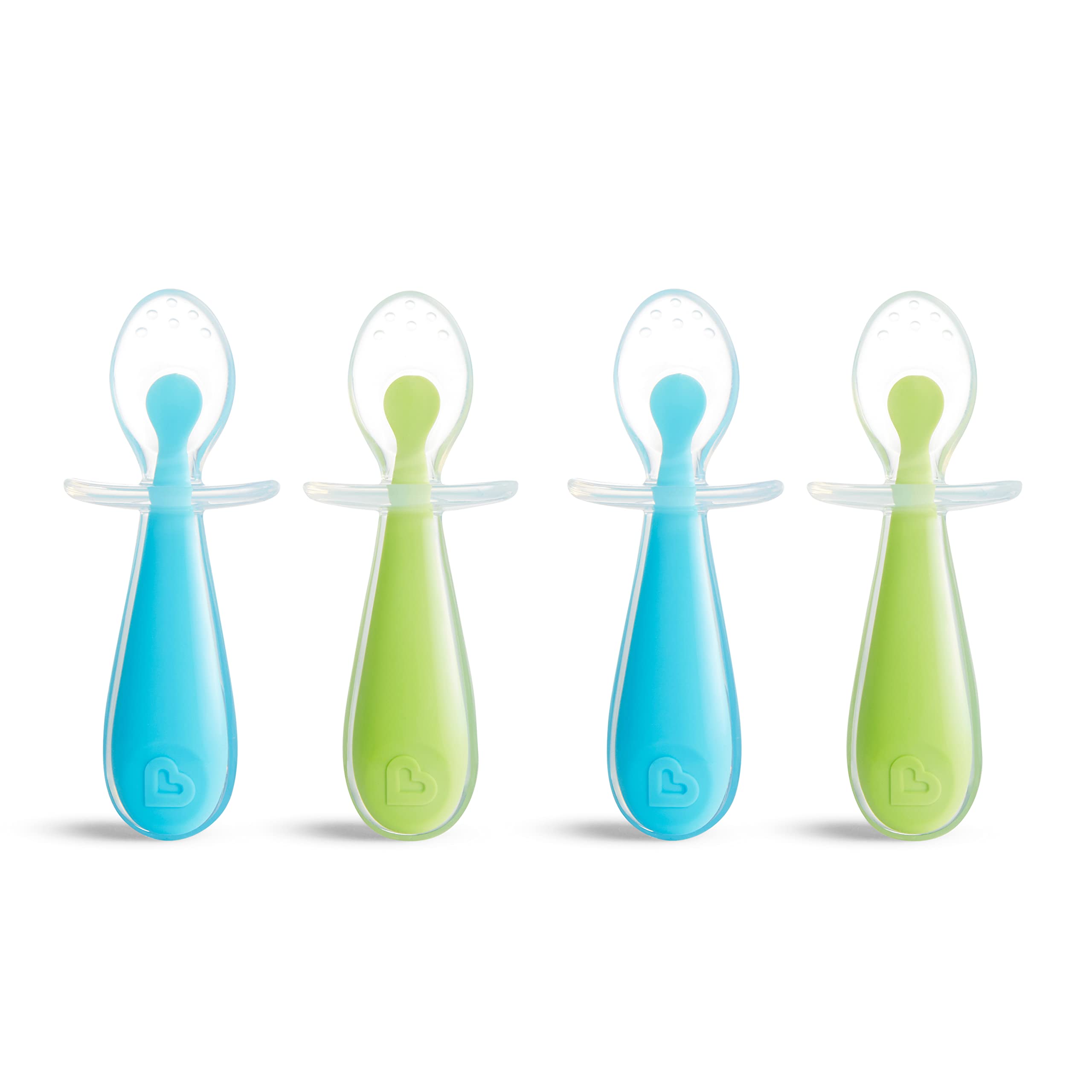 Munchkin Silicone Scoop Trainer Spoons With Choke Guard For Baby Led Weaning, 4 Count, Blue/Green