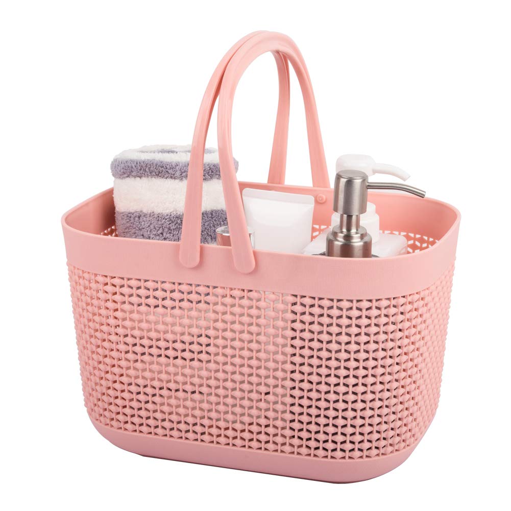 Uujoly Plastic Organizer Storage Baskets With Handles, Shower Caddy Bins Organizer For Bathroom And Kitchen (Pink)