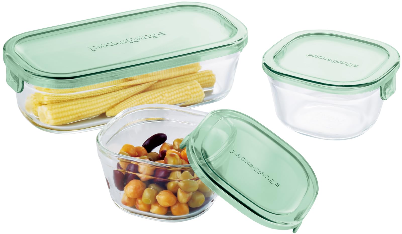 iwaki PS-PRN-3G2 Pack & Range Heat-Resistant Glass Storage Container  Green  Set of 3