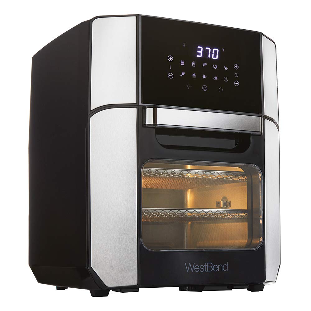 West Bend AFWB12BK13 Electric Air Fryer Oven, Countertop Air Fryer Rotisserie Combo with 10 Digital Quick Menu Presets, 1700 W, 
