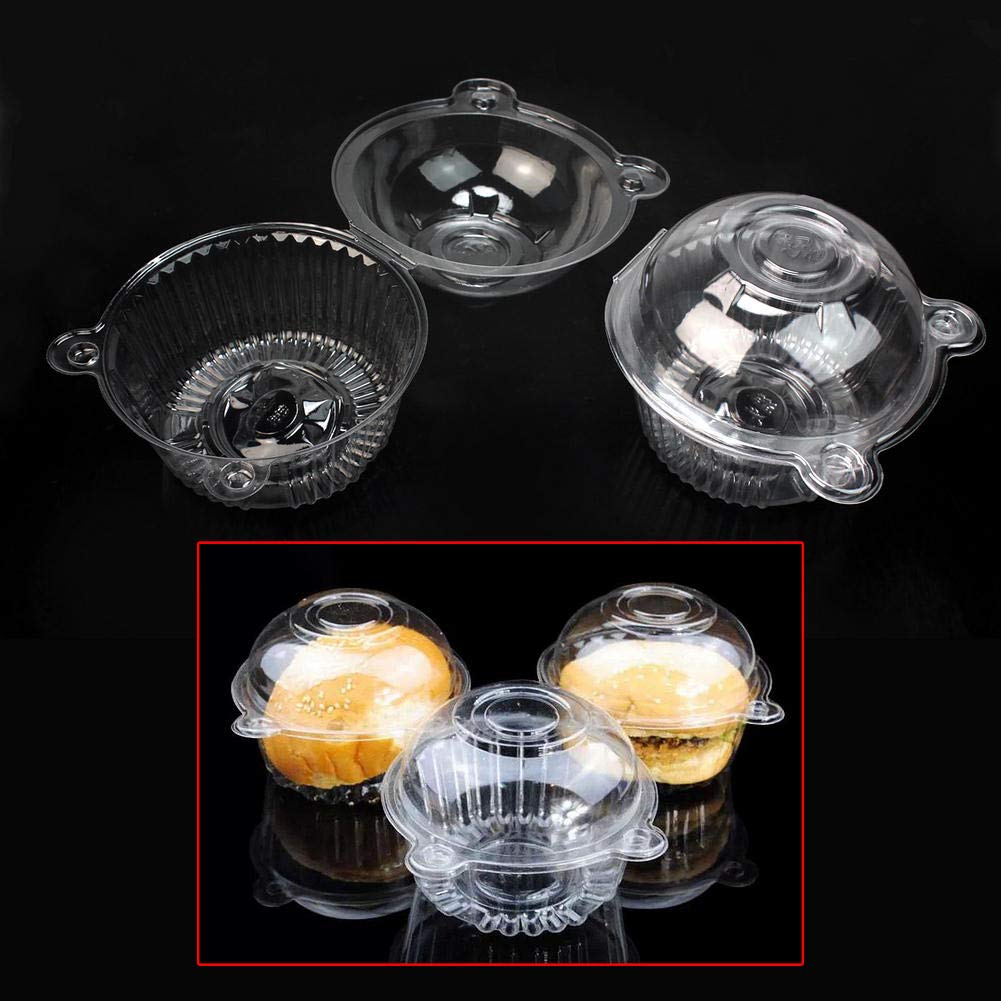 Echodone 100 Packs Cupcake Holders Individual Cupcake Containers Disposable Clear Plastic Single Muffin Dome Holders Cases Indiv