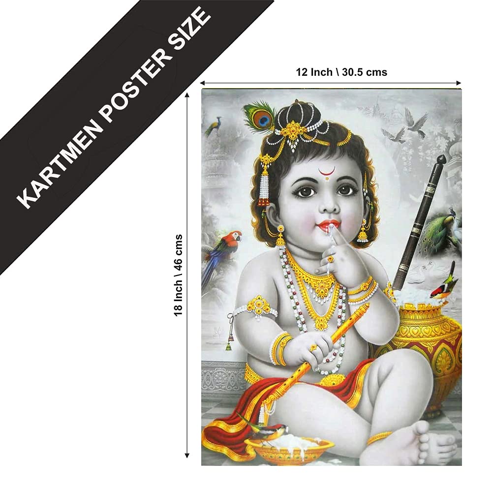 Kartmen Lord Baby Krishna Hd Poster For Room Decor (12X18-Inch, 350 Gsm Thick Paper, Gloss Laminated, Multicolour)