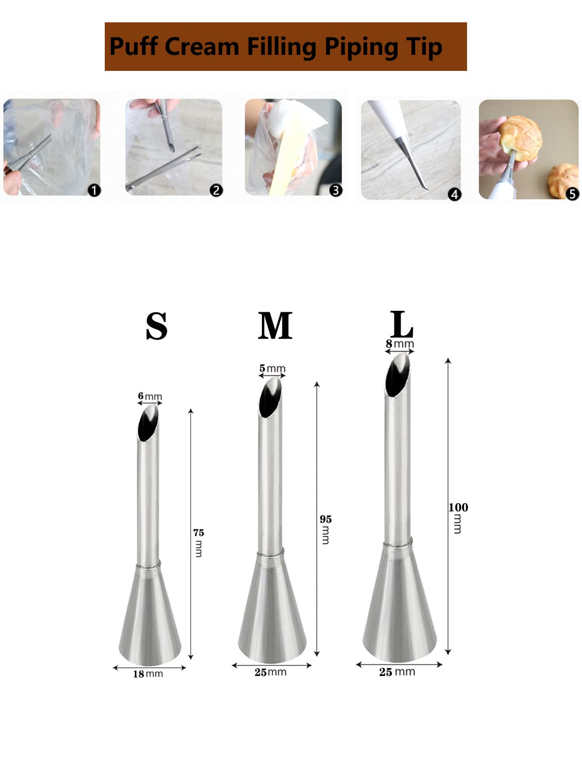 Piping Tips For Filling Eclairs Donuts Doughnuts Cupcakes,Donut Filler Tip,Bismark Pastry Tip,Long Puff Cream Filling Tip,3 Pcs