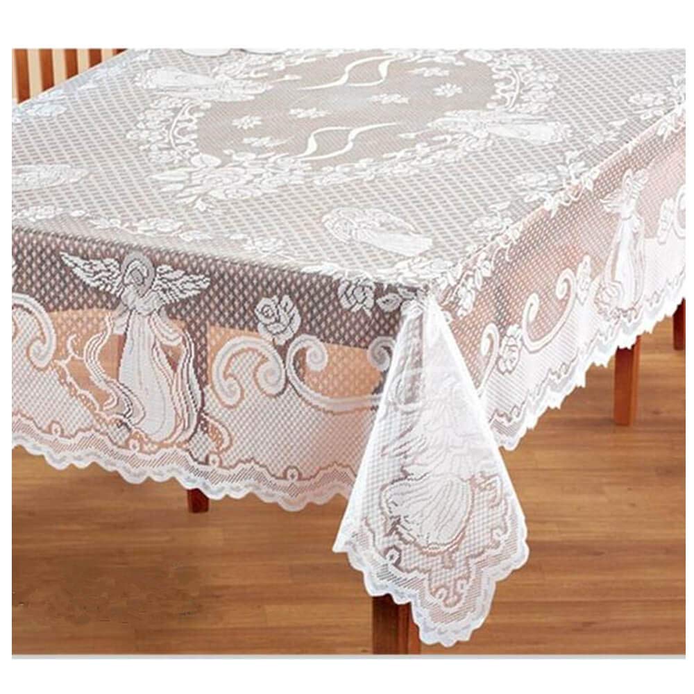 Wubodti Christmas White Lace Rectangular Tablecloths Angel Pattern Floral Embroidered Table Linens For Baby Showers Wedding Part