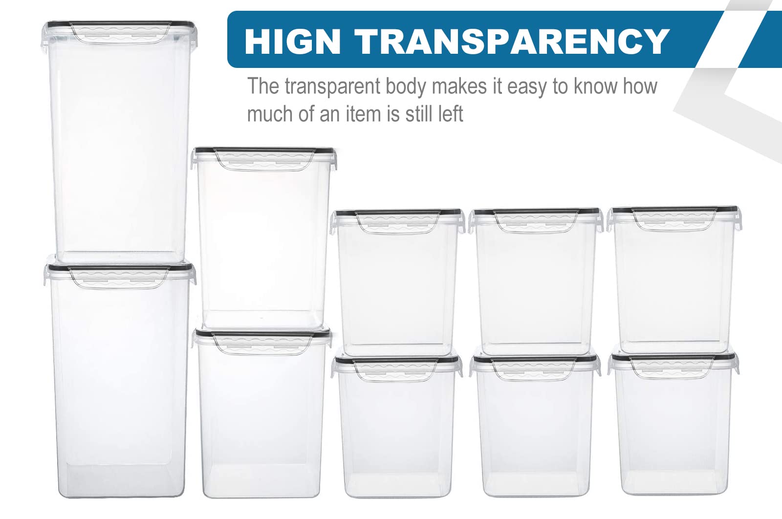 VERONES Large Tall Airtight Food Storage Containers  10 PACK Plastic Airtight Kitchen & Pantry Organization  Ideal for Flour & Sugar Plastic Canisters with Labels
