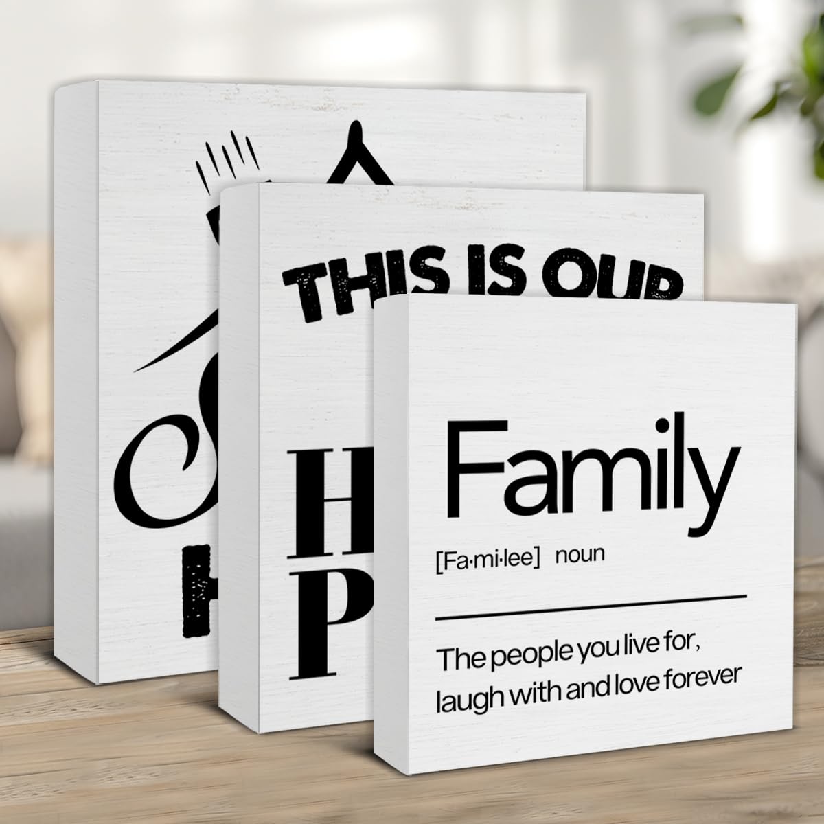 3 Pcs Home Wood Signs Decor Family Wood Block Signs Home Sweet Home This Is Our Happy Place Wooden Box Signs Decorations for Hom