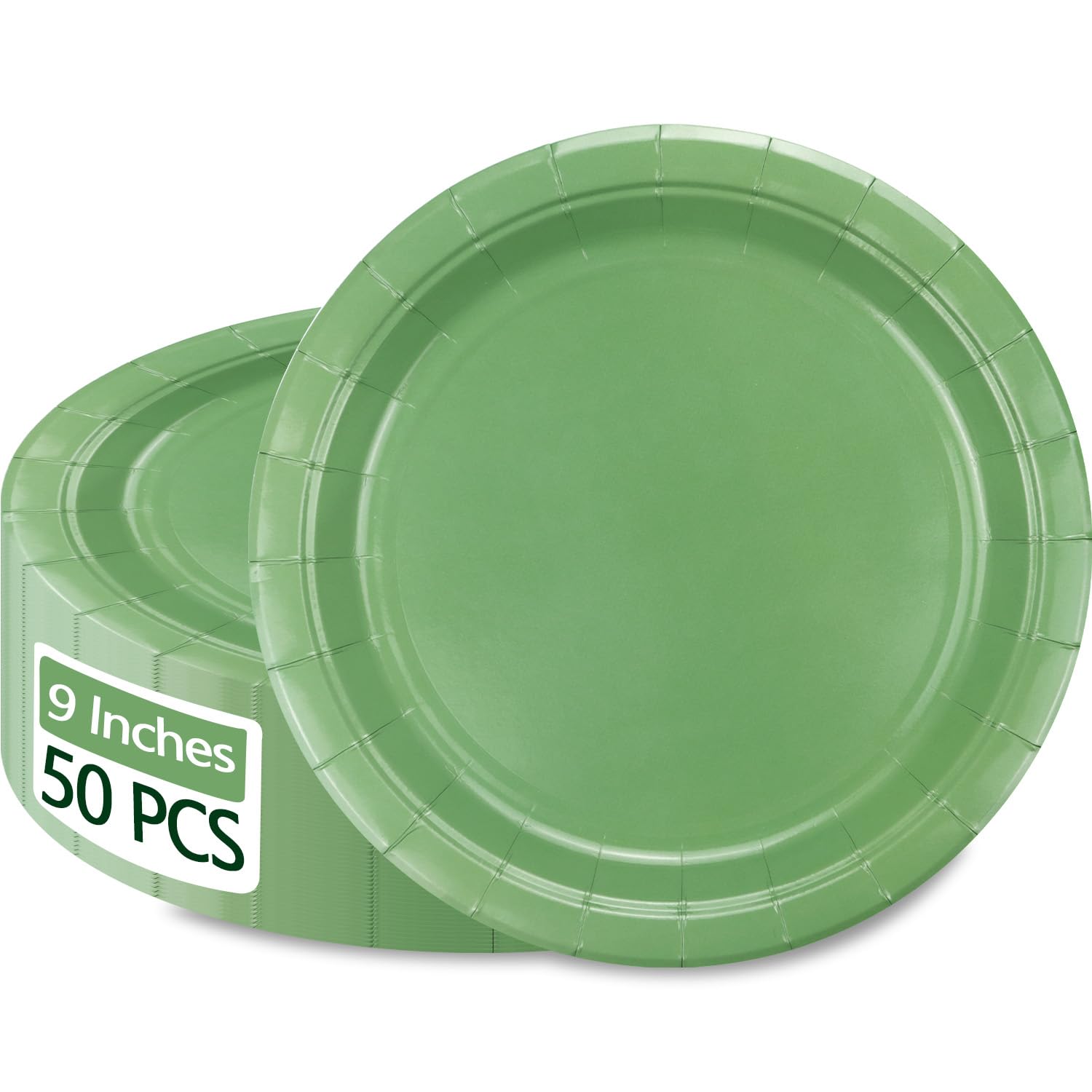 50Pcs Sage Green Paper Plates - 9    Round Bulk Dinner Plates for Spring Summer Daily Use Holiday Picnic Celebrations Sage Green