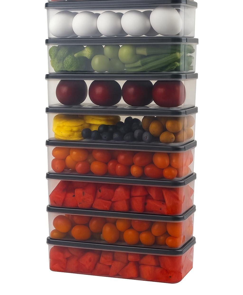 Homenu Fridge Storage Containers (Pack Of 8)  Rectangular, Airtight, BpaFree, Freezer Safe, Grey